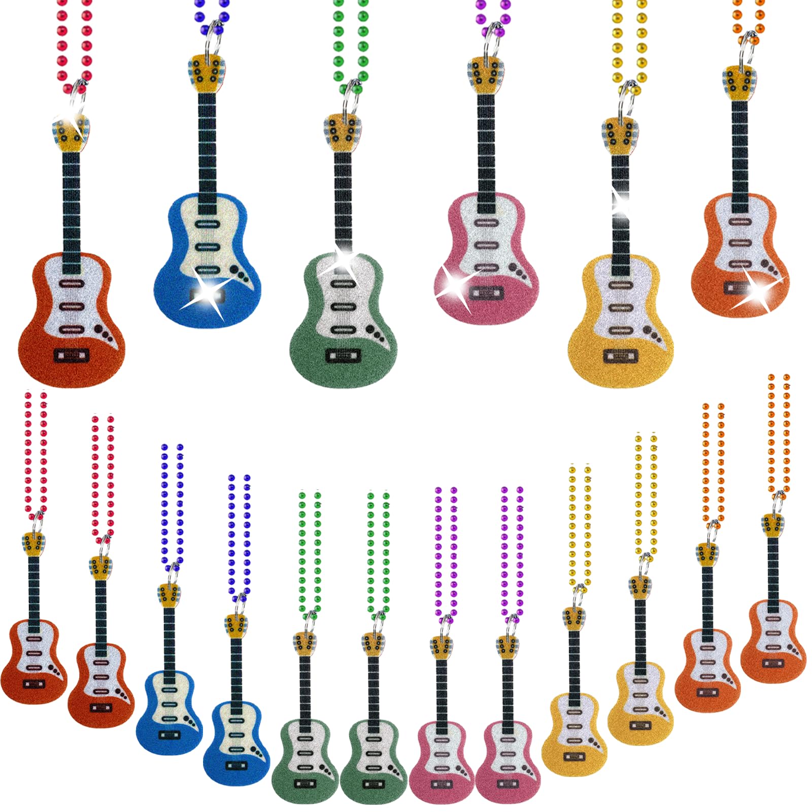 yisncka 36 Pcs Guitar Bead Necklaces Mardi Gras Bead Necklace Multi Colors 80s Party Throw Beads Parade Guitar for 80s Rock Disco Music Theme Party