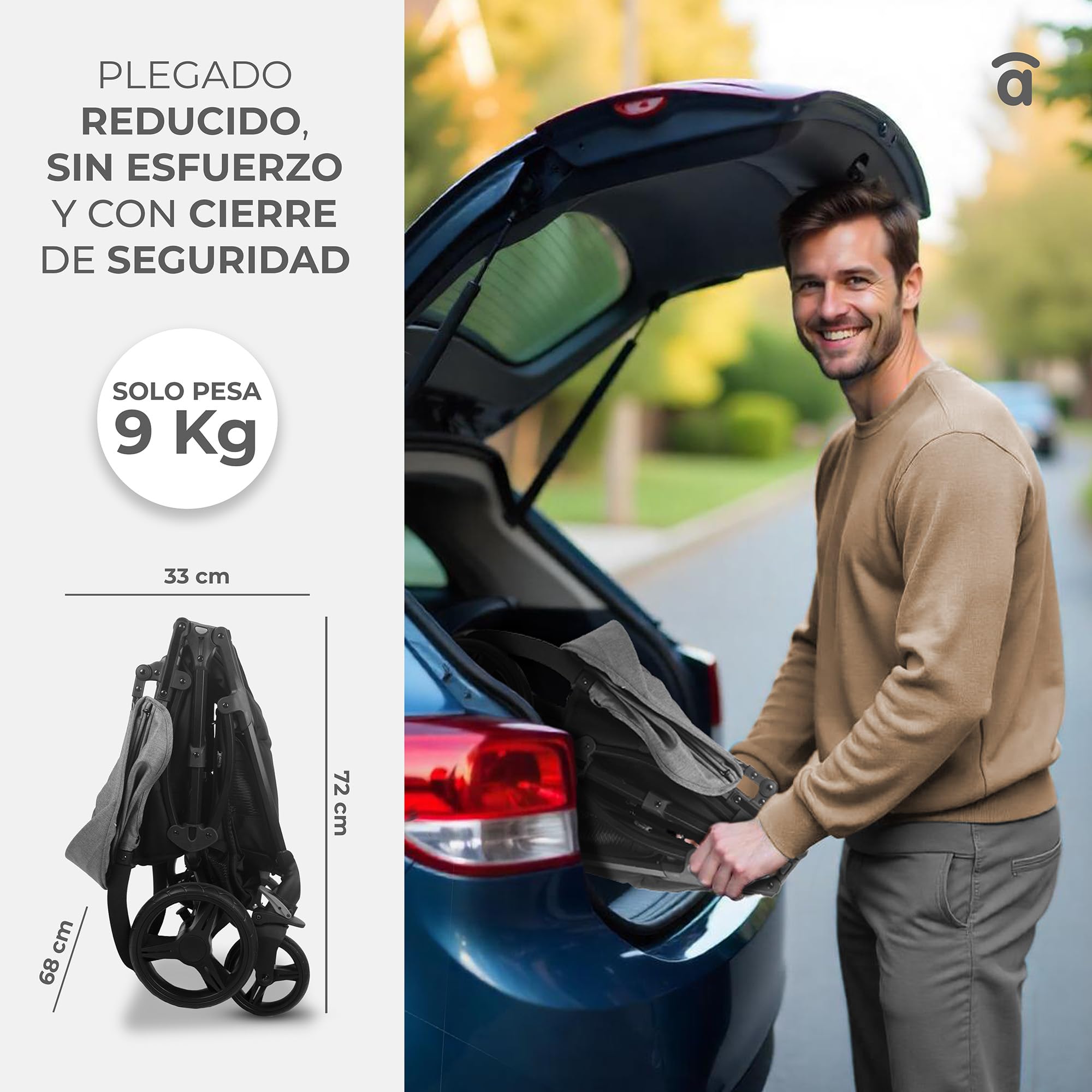 Asalvo DOBLE BRO Silla paseo Gemelar, Carrito Doble, Reclinable y Plegable, Silla para Gemelos y Hermanos, Ligera, Compacta, Desde Nacimiento hasta 22 kg, Carga máx 46,5 kg, Capota con Ventana, Gris