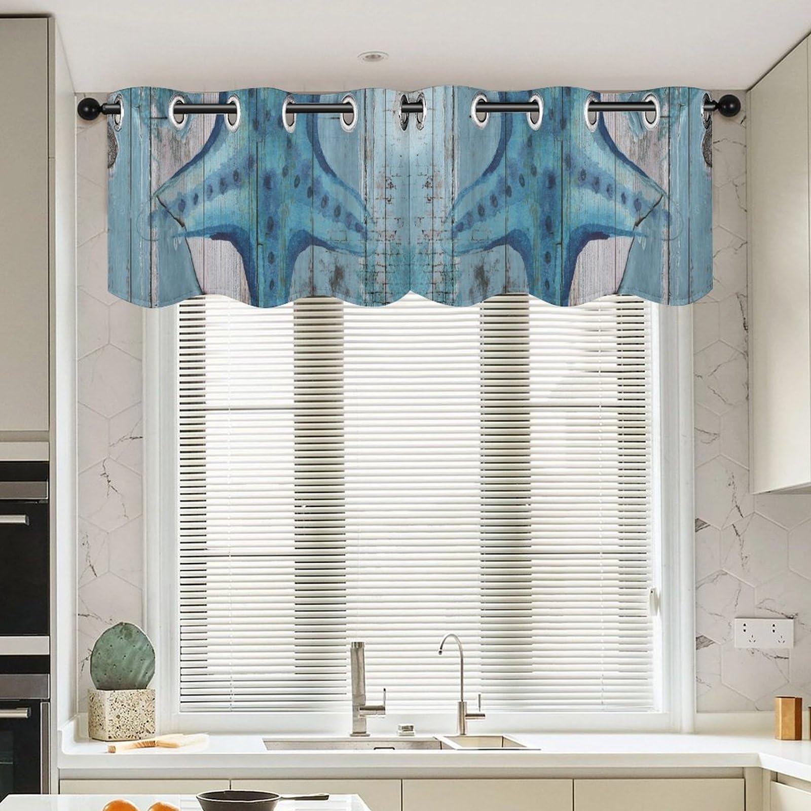 Cortinas de cocina con estrella de mar para dar un toque playero y fresco a tus ventanas