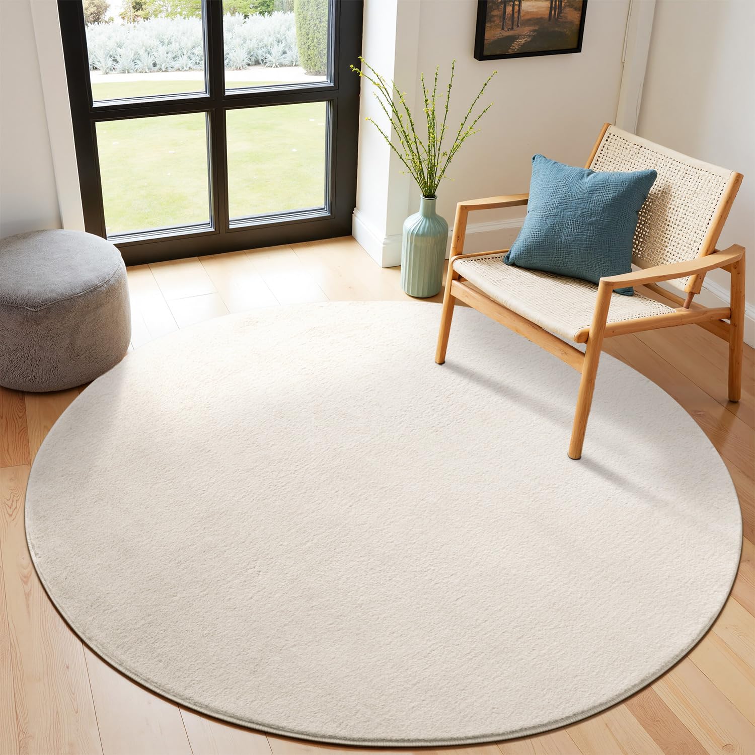 SHACOS Tappeto Rotondo 160 cm, Moderno Tappeto Rotondo Salotto Beige Lavabile in Lavatrice Antiscivolo Tappeti Salotto Pelo Corto Carpet Tappeti Camera da Letto per Soggiorno Uffici