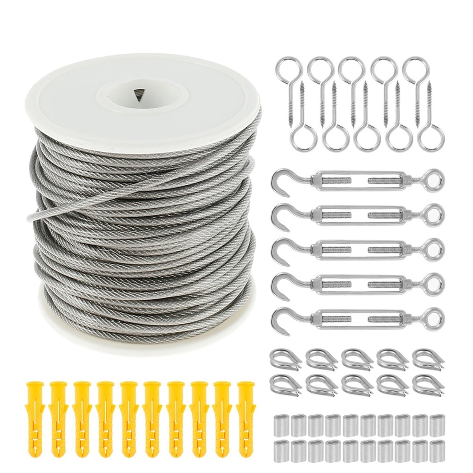 Cable Acero Plastificado,Cable Acero Kit de barandilla cuerda alambre Metal 15M/30M, tornillo alta resistencia Uso apto para jardín, recubierta(30M)
