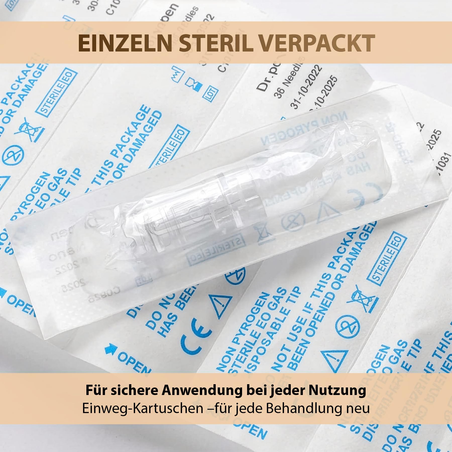 P-Beauty Ersatz Nadeln Patronen mit Bajonettverschluss 36 Pin 50 Stück - Ersatznadeln Dermapen kompatibel mit A6 A10 M5 M7 N2 Geräten - Microneedling Pen, Derma Pen für großflächige Anwendungen