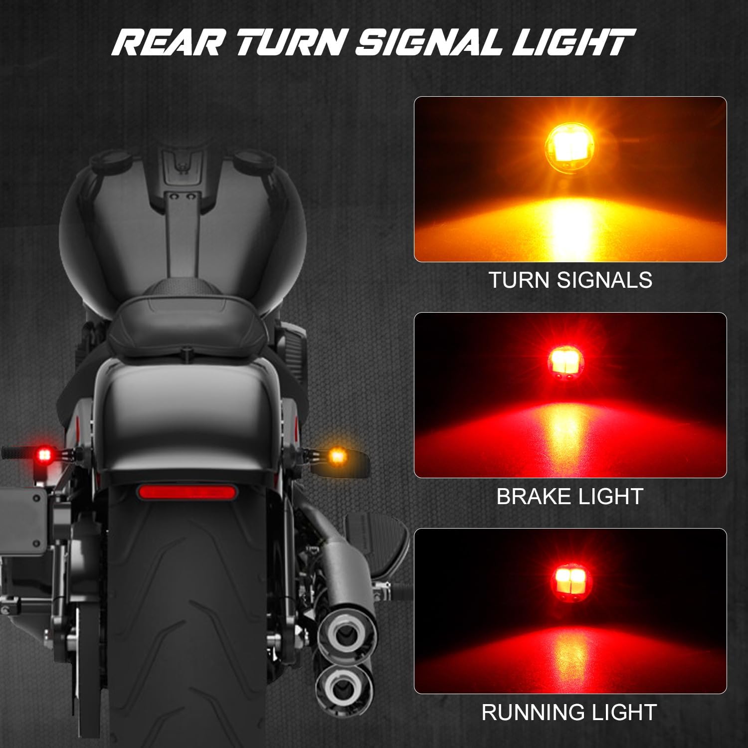 NTHREEAUTO Universal Motorcycle Turn Signals, Front Rear LED Turn Signal Lights Mini Blinkers Brake Tail Light Kit Compatible with Harley Davidson Honda Suzuki Triumph Yamaha - 4 PCS