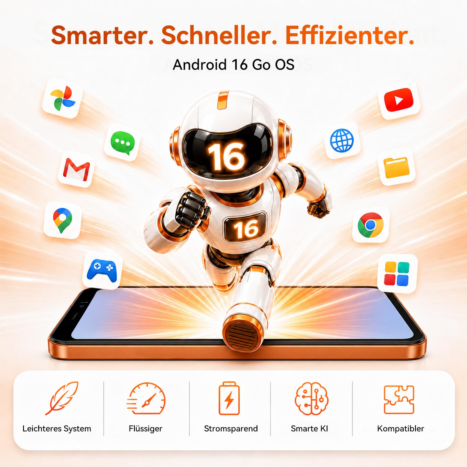 Blackview Wave 2C Mini Handy Android 16, 5" HD+ IPS Smartphone Ohne Vertrag, 9GB+32GB/1TB, 4G Dual SIM/Face ID/GPS, Orange