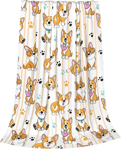 Miniatura 2 de Oplp Manta de forro polar con diseño de corgi a rayas para cama, sofá, sillón, ligera, suave y acogedora, 50 x 40 pulgadas