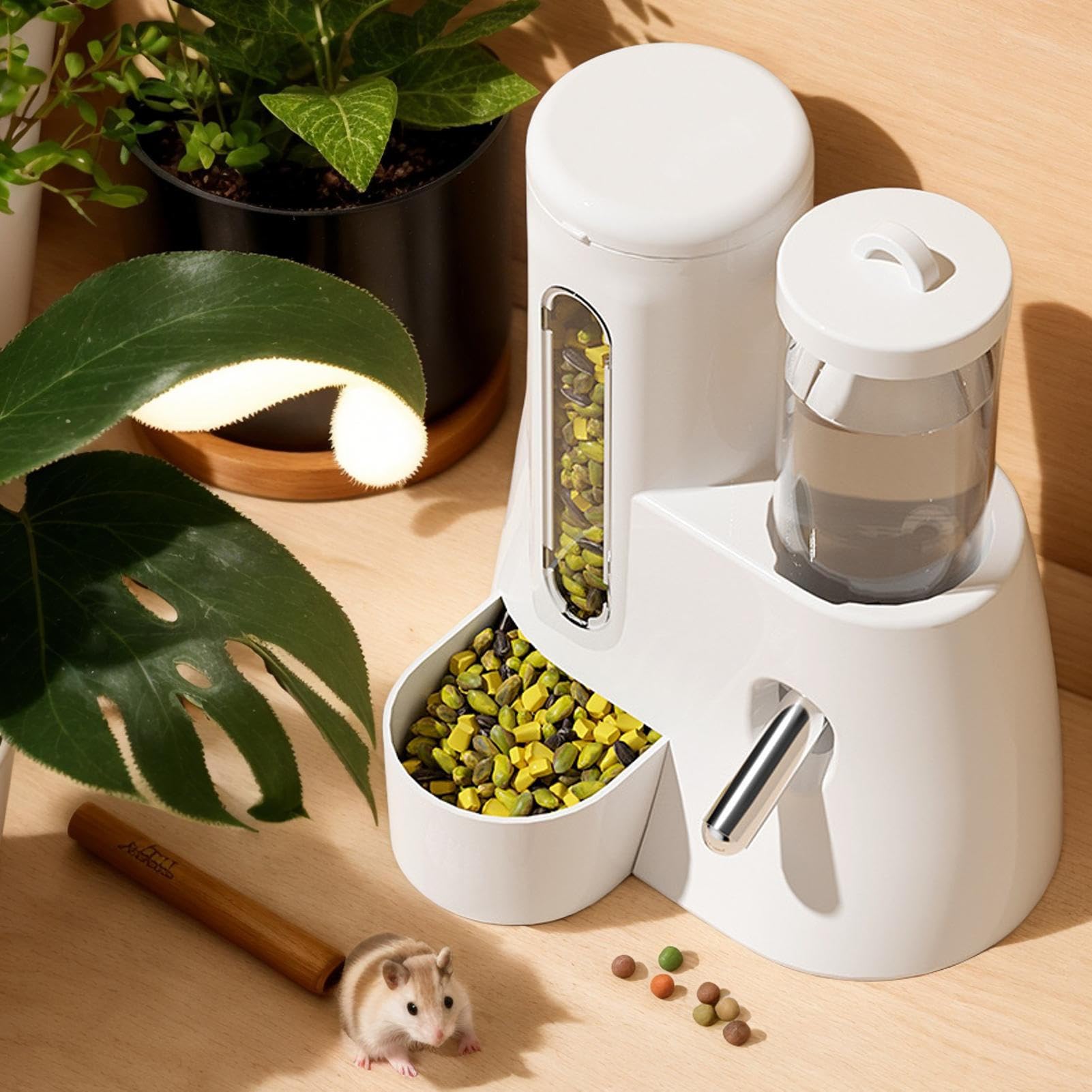 Dispensatore Automatico Per Criceti E Cincillà – Biberon 2-in-1 Per Acqua E Cibo, Base Stabile
