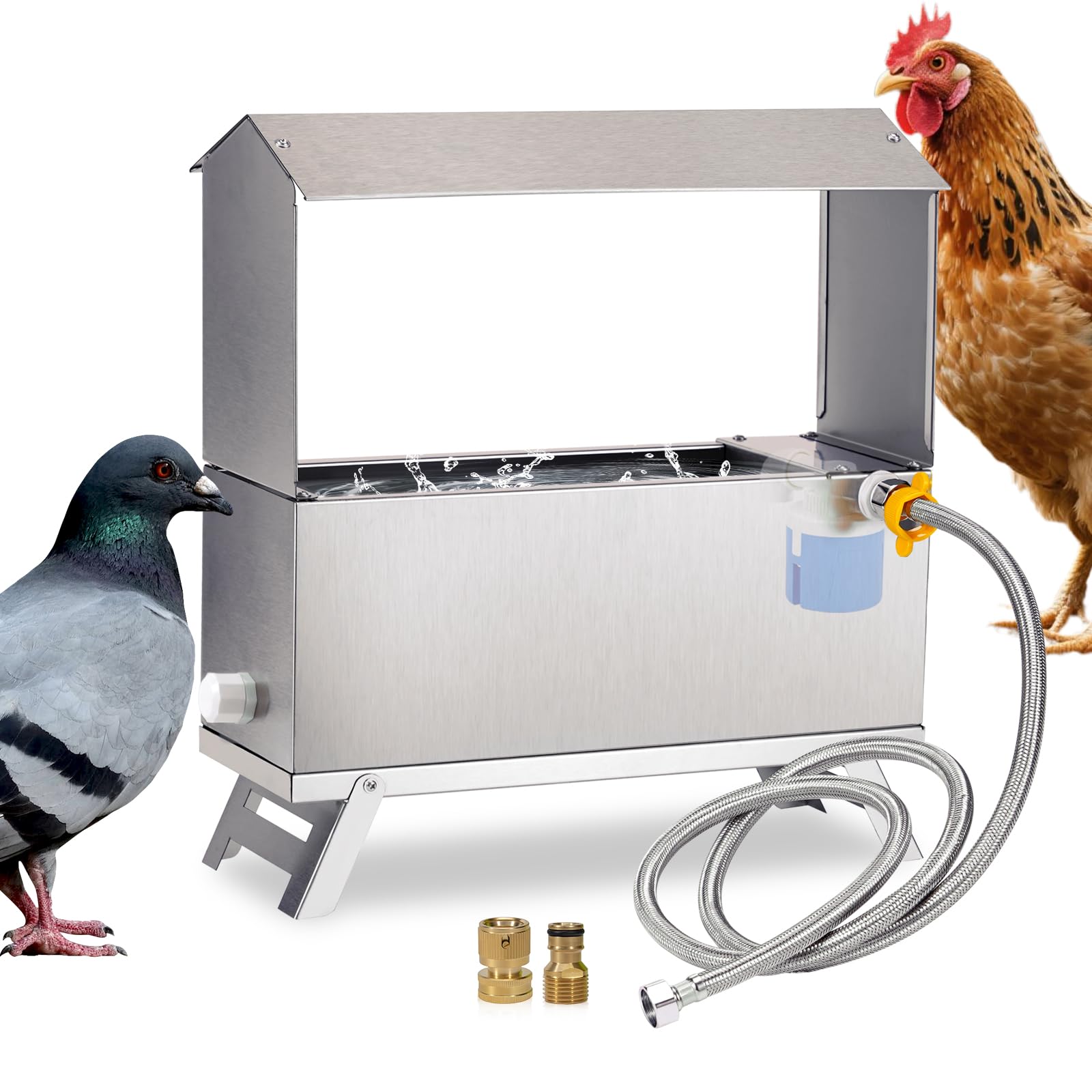 Abbeveratoio Automatico Per Polli Abbeveratoio Automatico in Acciaio Inossidabile Con Valvola A Galleggiante E Piedini in Metallo Di Grande Capacità Per Polli Anatre Piccioni Oche (9 L)
