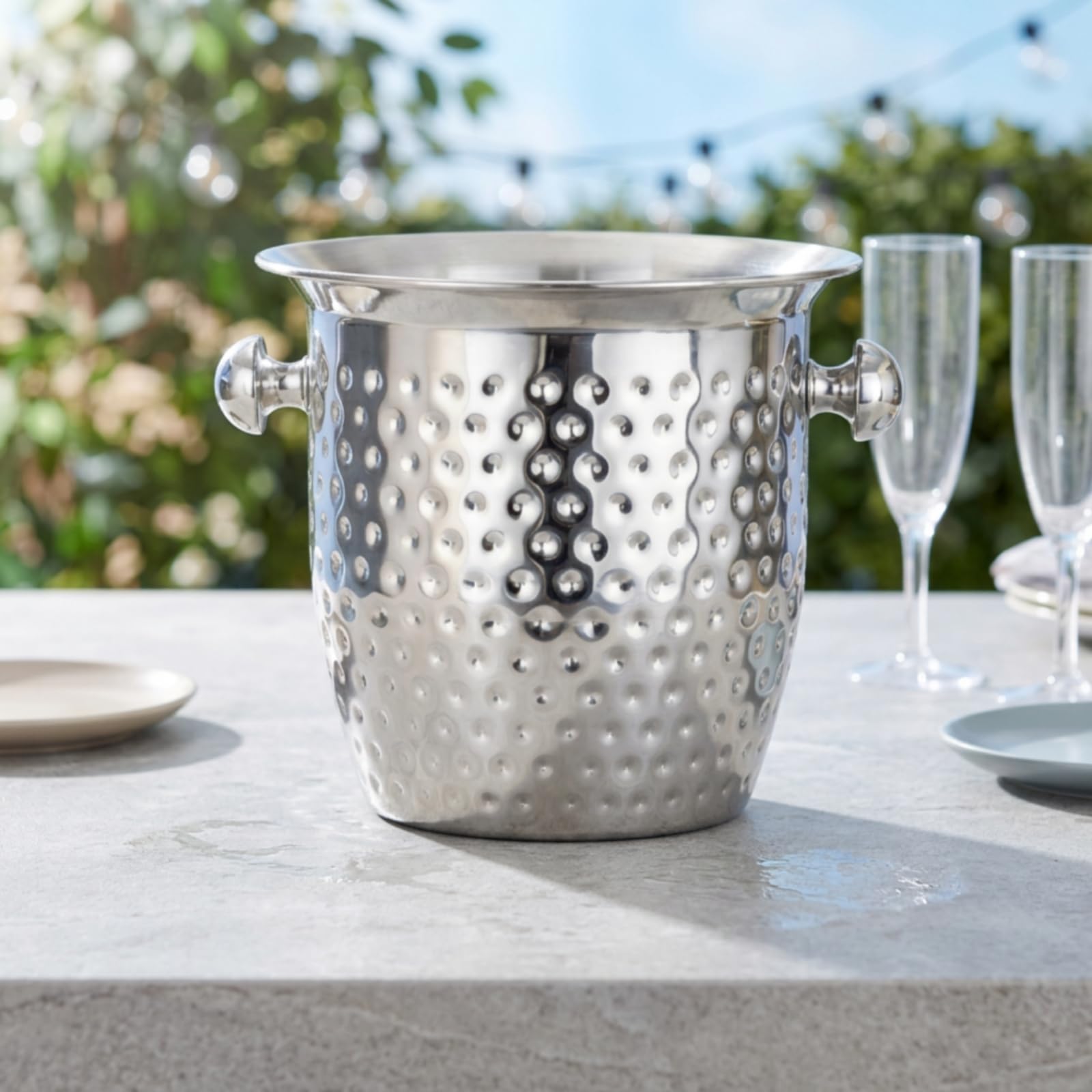 Secchiello Ghiaccio Commerciale Vino Birra Champagna in Acciaio Inox con Ampio Bordo Svasato per Servizio Elegante, Piccolo, Argento, Secchiello Per Ghiaccio A Tromba, Piccolo, Argento