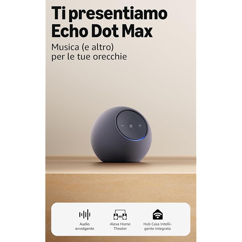 Amazon Echo Dot Max (ultimo modello) - Altoparlante Alexa con audio avvolgente, Hub Casa Intelligente integrato, Grafite