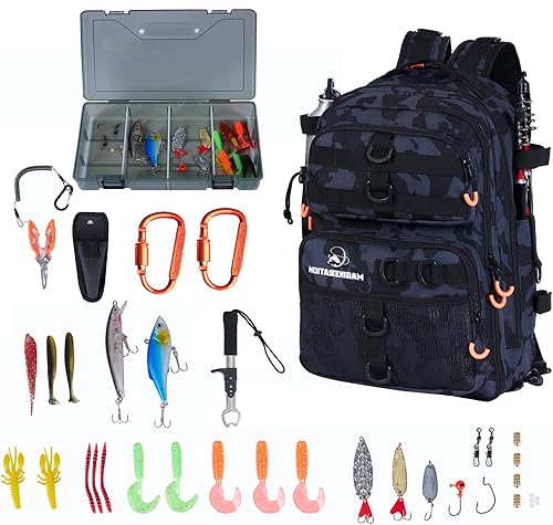 Miniatura 8 de Fishing Backpack with Rod Holders,900D Oxford Water-Resistant Fishing Gear,42L Large Storage Tackle Bag for Men Bk Camo