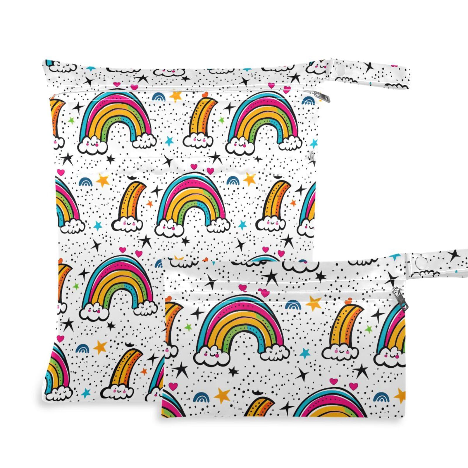 Coikll Wet Dry Bags for Cloth Diaper 2 Pack Waterproof Yoga Gym Bag for Swimsuit Wet Clothes Baby Items-?Rainbow Graffiti?