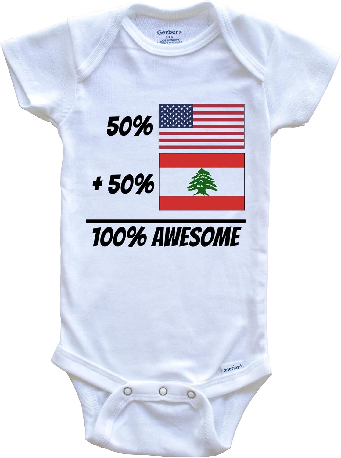 50% American Plus 50% Lebanese Equals 100% Awesome Cute Lebanon Flag One Piece Baby Bodysuit