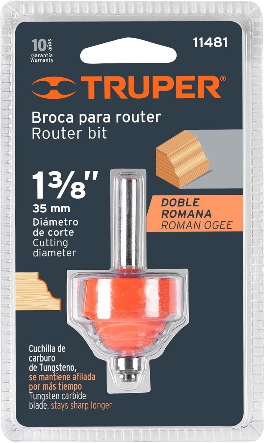 Truper 11481 / BROU-DR1-3/8X - 1 3/8" (35 mm) Double Roman Router Bit w/Ball Bearing Guide