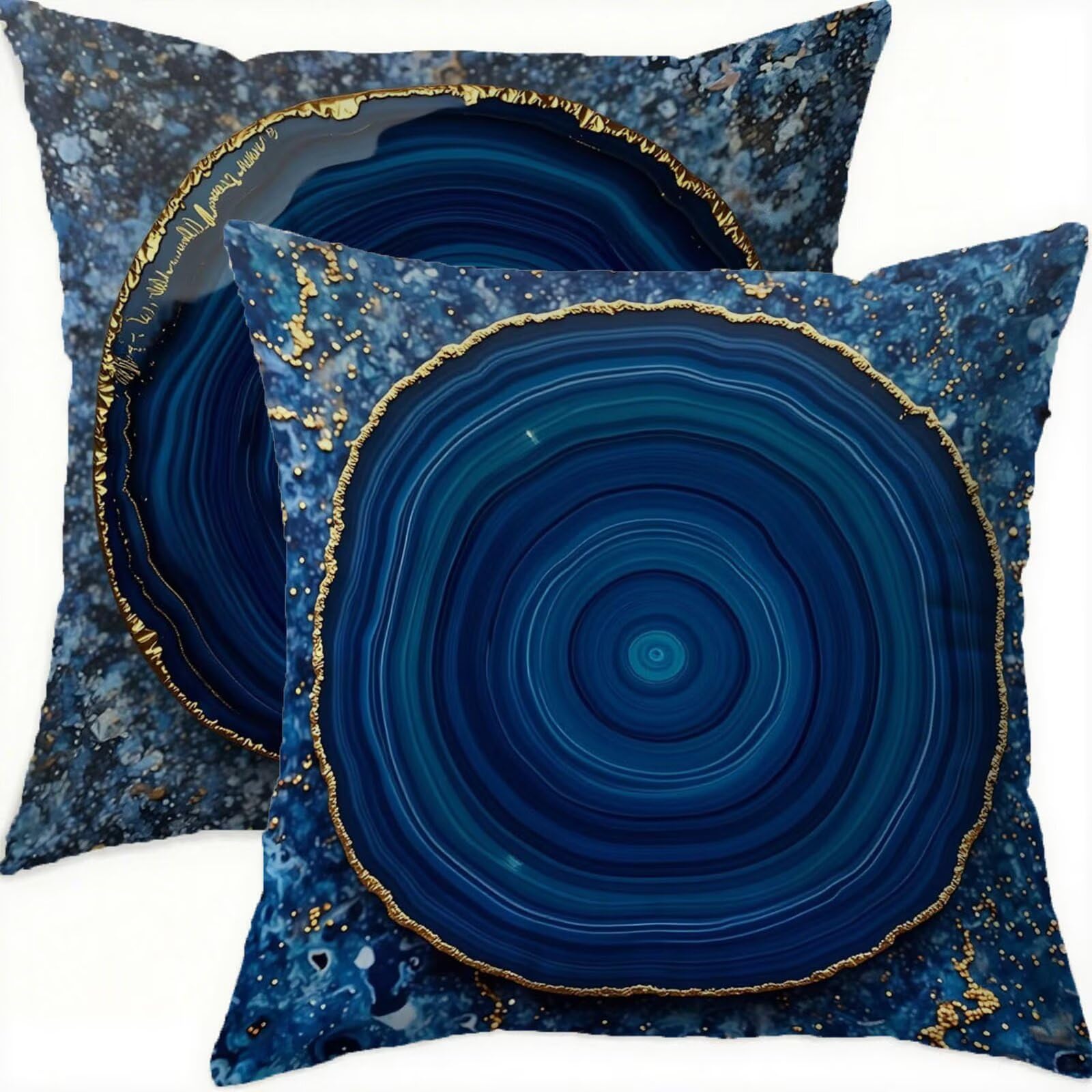 Housse coussin 65x65cm lot de 2 velours canapé bleu imperméable motif géométrique