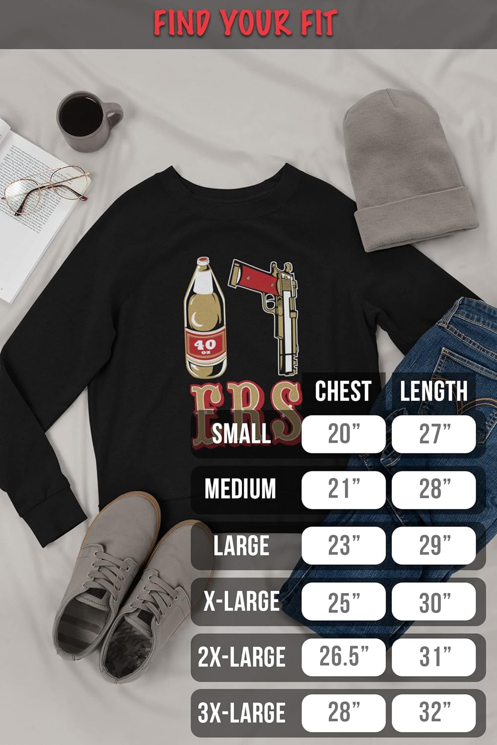 ShirtBANC Graphic 40 OZ 9MM Gold Gun Crewneck Sweatshirt State Sweater, S-3XL