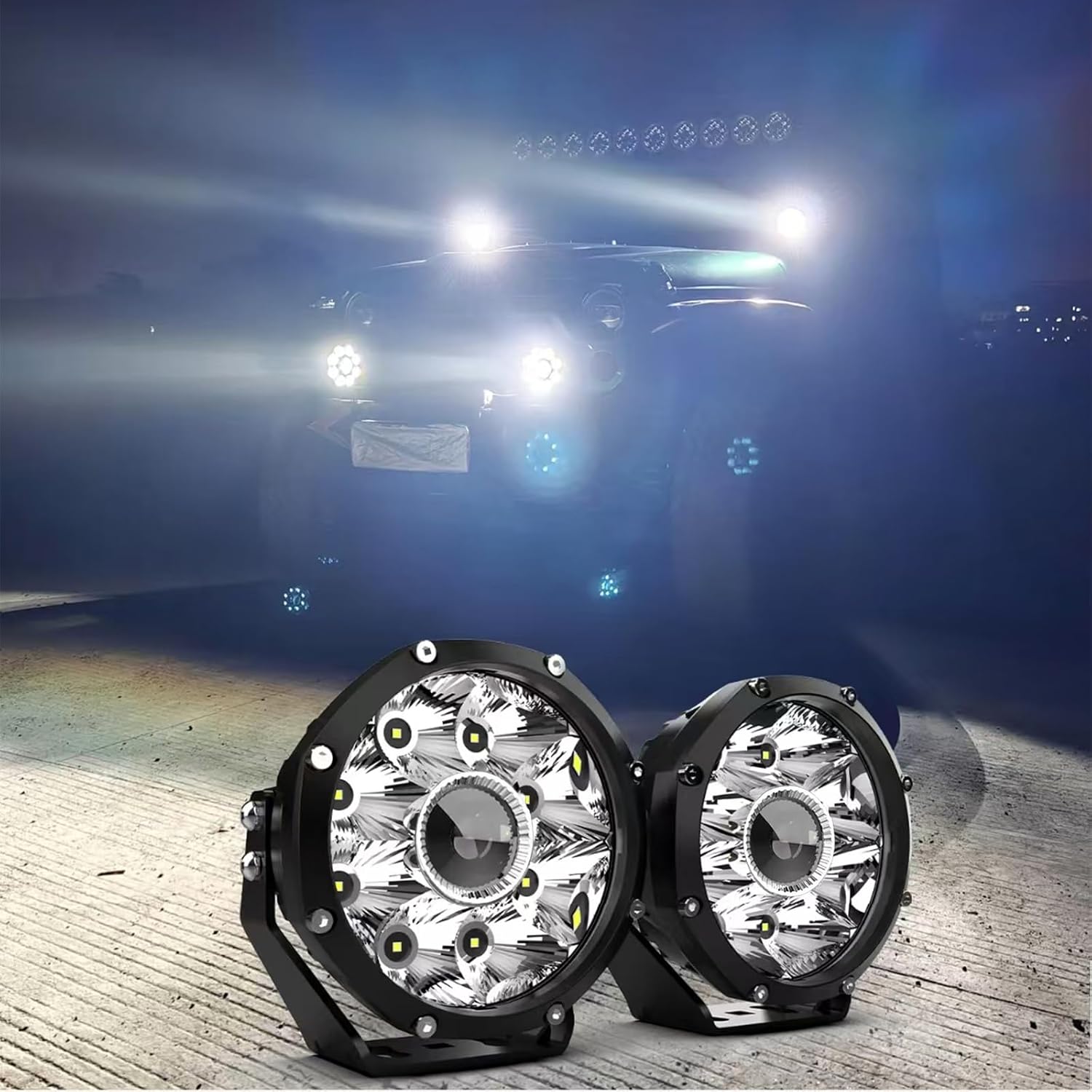 YBYZ-5 Inch LED Pod Light, 90W 10400LM Super Spot Round LED Off-Road Light with Amber Fog Light Cover, Universal Auxiliary Driving Light for Truck, ATV, UTV, Jeep, 4x4, F150 - (Pair)