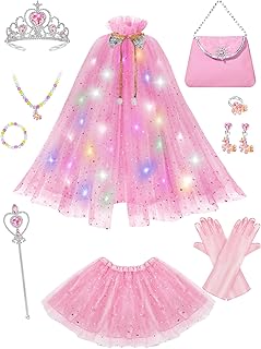 Light Up Princess Dress Up Clothes for Girls Aged 3 4 5 6, Princess Cape & Skirt with Accessories, Princess Dress Gift Toy for Birthday Christmas Pink - Buy now