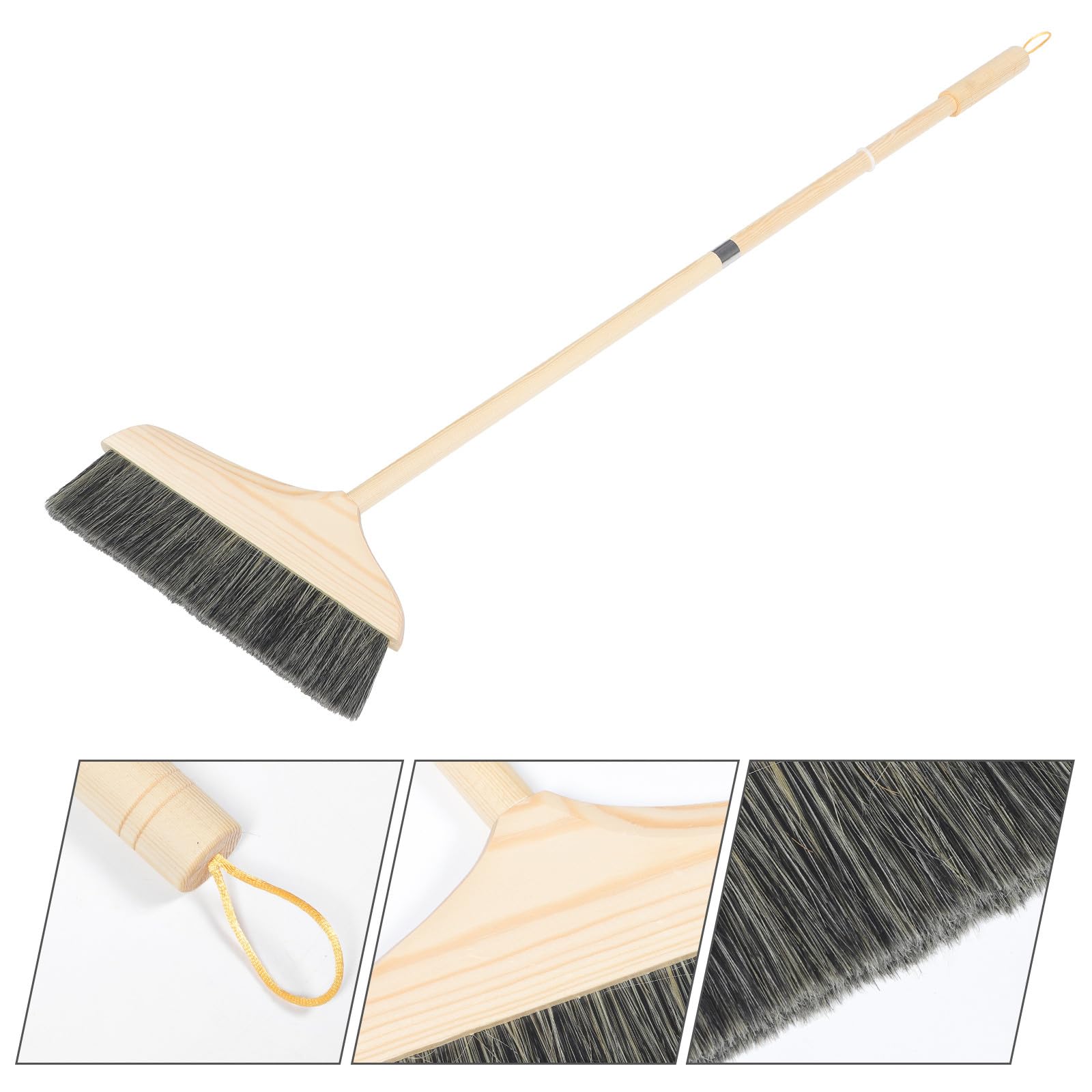 CLISPEED Scopa Setole Morbide in Legno per Pulizia Efficiente di Tappeti e Pavimenti, Manico Lungo Resistente, Facile da Riporre, la Casa