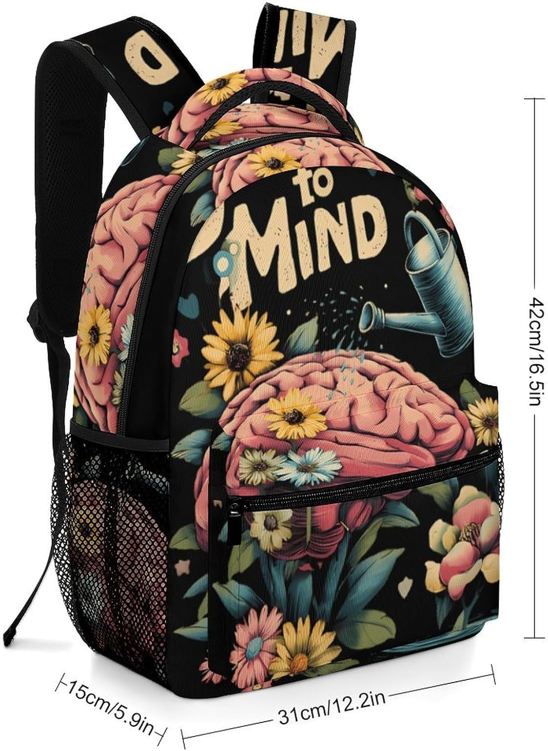 Brain Floral Be Kind To Your Mind Unisex Backpack Casual Daypacks Lightweight Shoulders Bag for Camping Hiking Travel