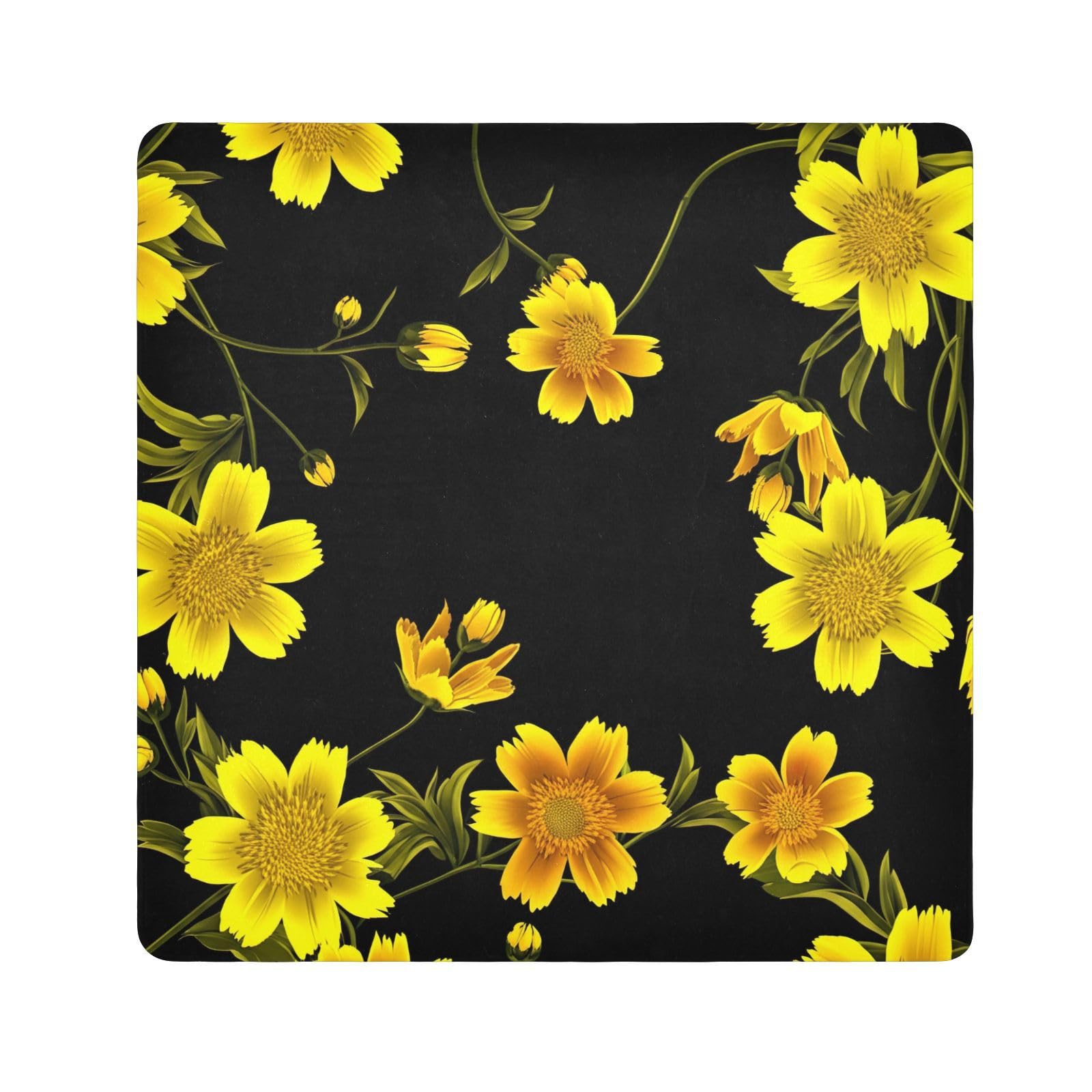 ODAWA Magic Cloth Wrap 17.7 In, Yellow Flowers Black Travel Makeup Bag Organizer, Washable Lens Pouch for Camera, Laptops, Cosmetic