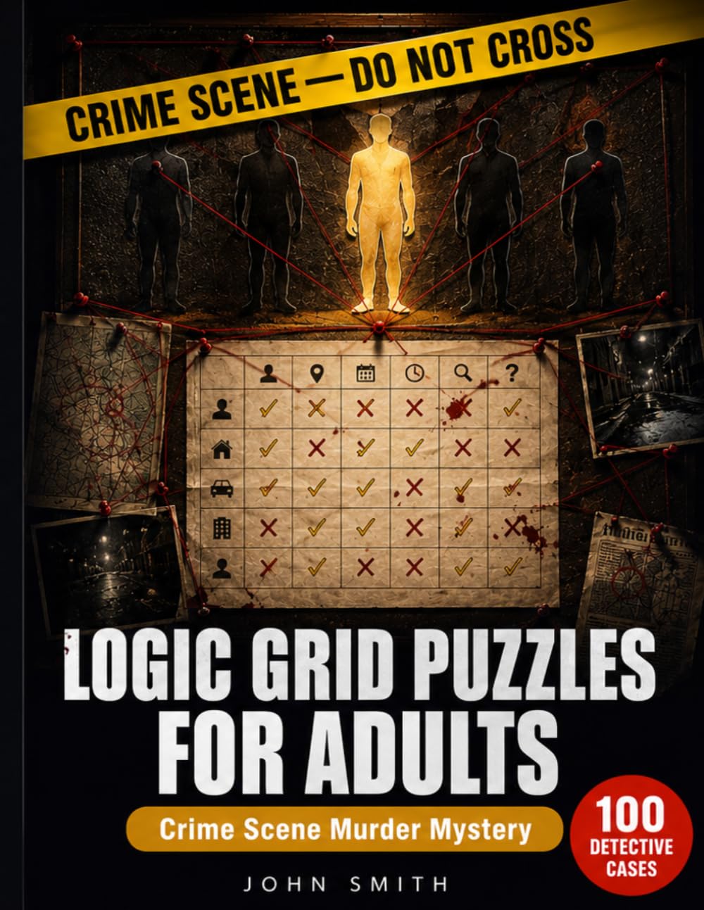Logic Grid Puzzles for Adults Crime Scene Murder Mystery: 100 Detective Cases Easy to Hard