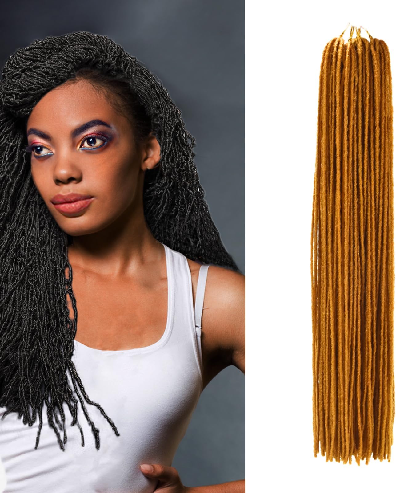 Fahe Micro Locs Crochet Hair 22 Inch Sister Locs Crochet Hair 6 Packs Goddess Locs Crochet Hair Dreadlocks Mini Locs Styles Color 27 (22",27# 6packs)