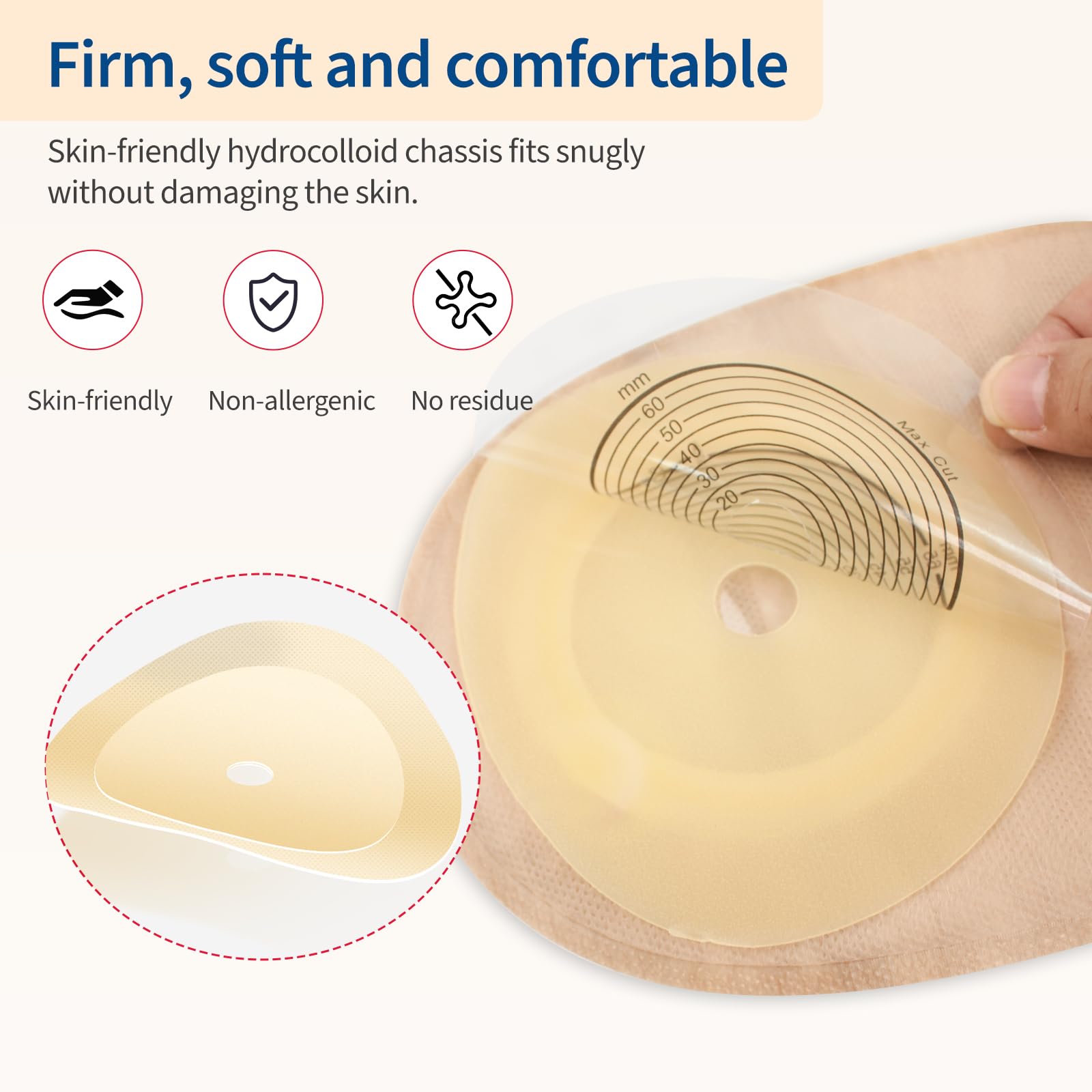 DERAYMI 20 bolsas de ostomía, bolsas de colostomía de una pieza con ventilación | 20 – 66 mm Cortable Bolsa de hidrocoloides drenable Accesorios de estoma para colonoscopia ileostomía Cuidado del estoma