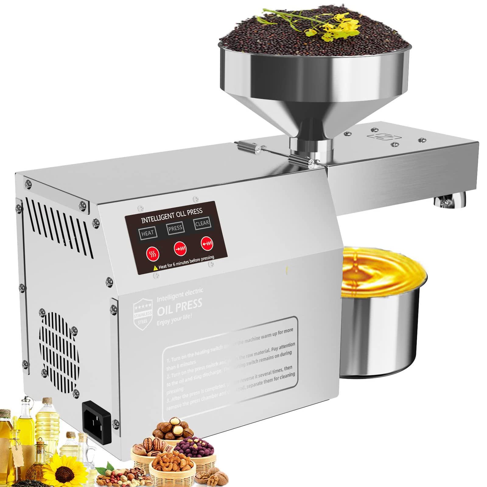 610 W Elektrische Oliepersmachine, Slimme Temperatuurregeling Olie-Extractor, Hete Koude Oliepers, Opvouwbaar/Gemakkelijk Schoon Te Maken, 6-9 Kg/U, Continu 24 Uur