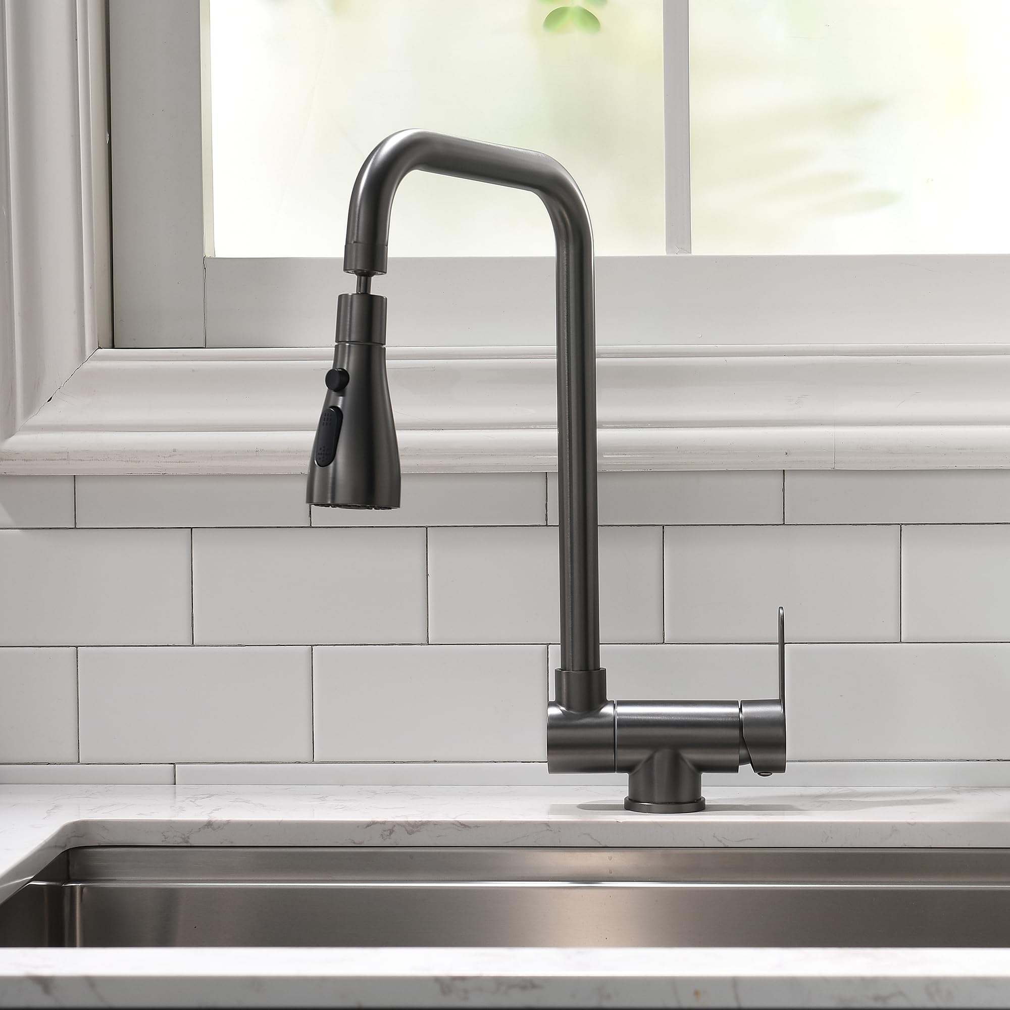 Rubinetto Acciaio Inox 304 Rubinetto Da Cucina Pieghevole, 4 Modalità Di Spruzzatura Dell'acqua, Ad Alta Pressione, Per Davanzale, In Acciaio Inox 304 Miscelatore Pieghevole 90