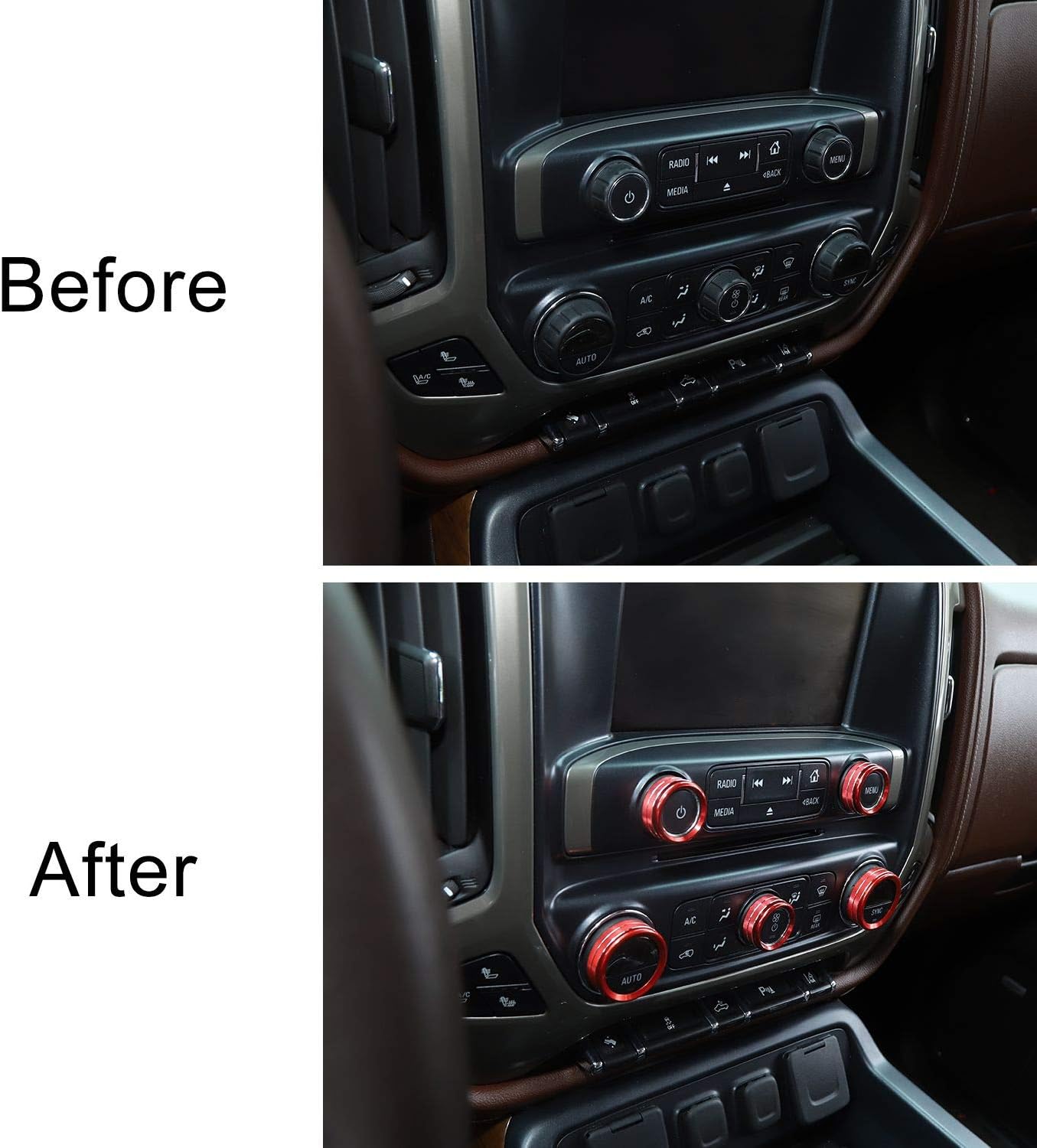 Voodonala for Silverado Radio AC Knobs Air Conditioner Switch Button Center Console Switch Knob Cover Trim for 2014-2018 Chevy Silverado GMC Sierra Accessories Aluminum Alloy, Red 8pcs
