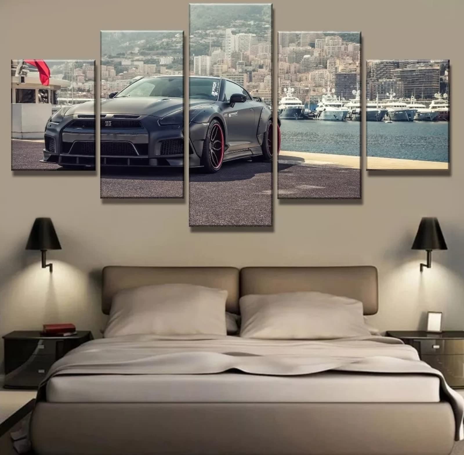5 piezas de lienzo para pared, póster negro de supercoche, pintura HD para sala de estar, hogar, oficina, decoración moderna de pared, lienzo enmarcado, póster para habitación estética