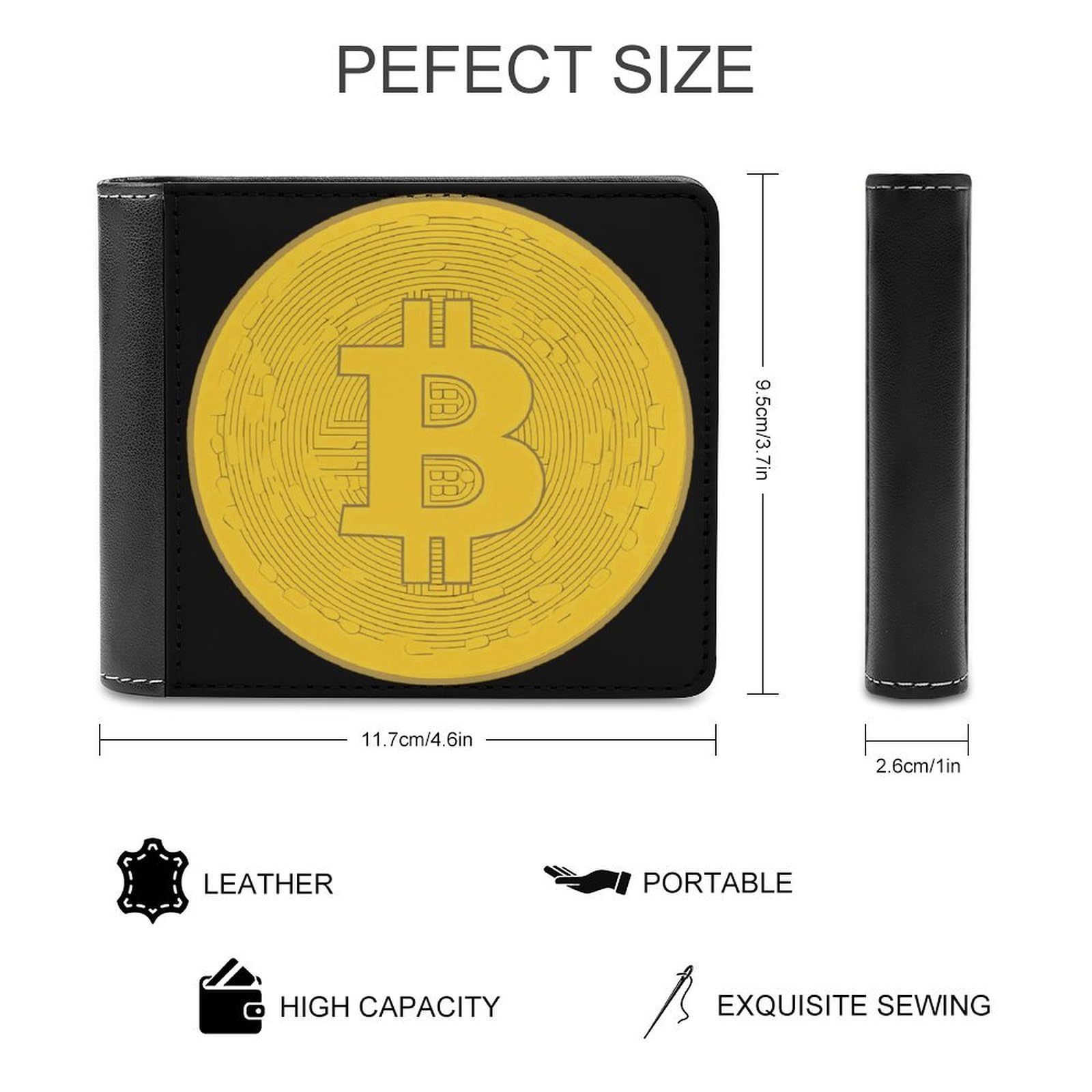 Bitcoin Prints Artwork Bifold Wallet PU Leather Coin Purse Lightweight Credit Card Holder Wallet Money Clip