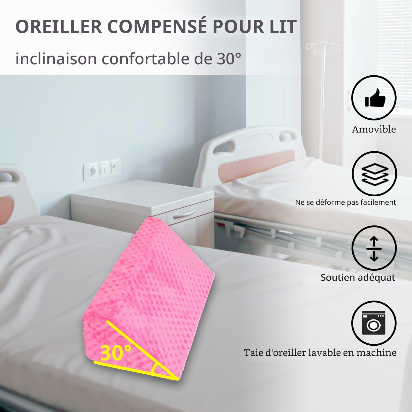Oreiller cale pour dormir sur le côté, oreiller cale en mousse pour positionnement du corps | Coussin latéral pour dormir - Antidérapant - Positionnement du dos - Pour soulager les douleurs au lit (rose)