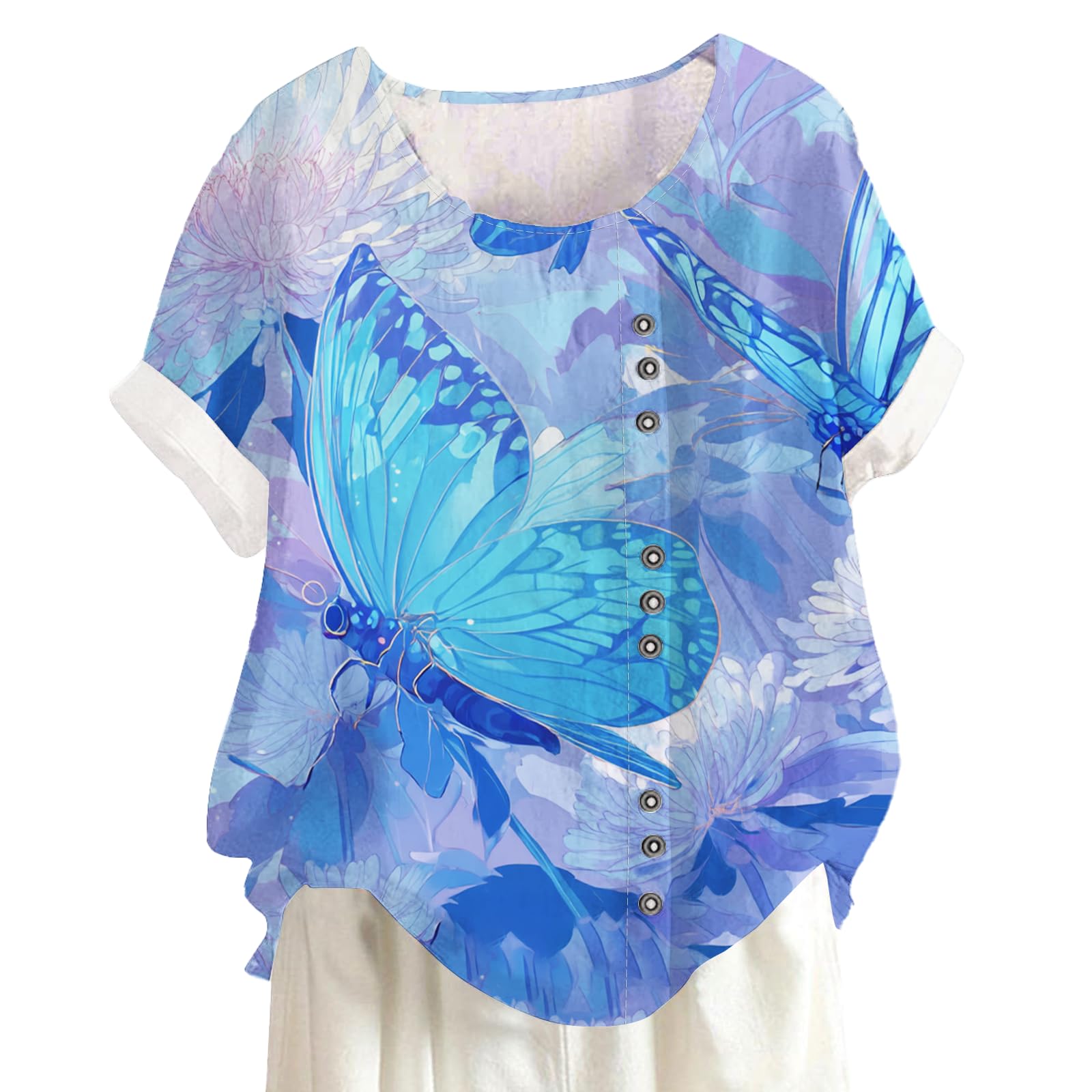 Art Flower Graphic Shirt Summer Women Tops Casual Fashion Loose Short Sleeve Crewneck Blouse Lightweight Pullover