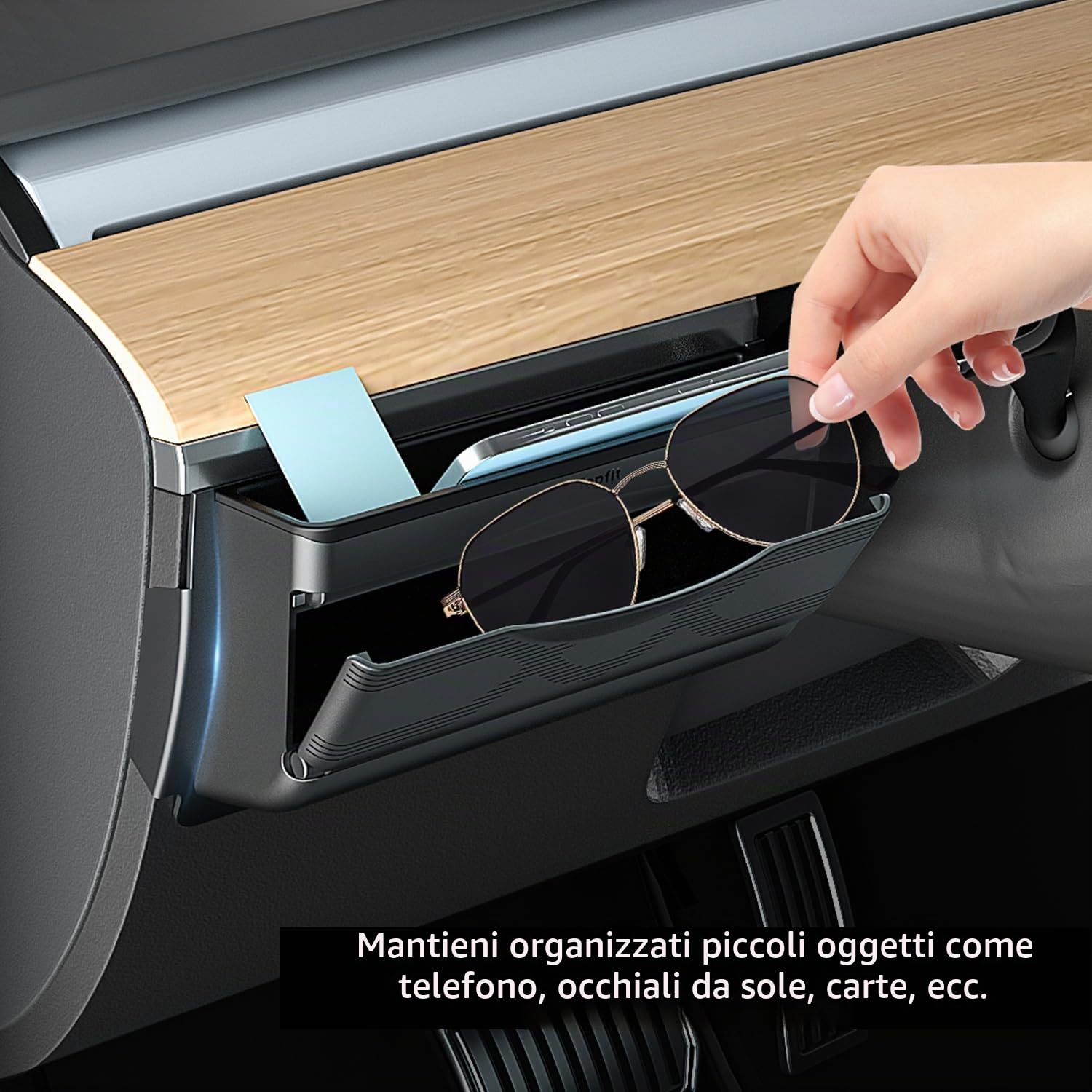 topfit Organizzatore del cruscotto per Tesla Model Y Model 3 Scatola di immagazzinaggio multifunzionale Occhiali da sole Porta telefono Vano portaoggetti Accessori Organizzati per Tesla Model Y/3