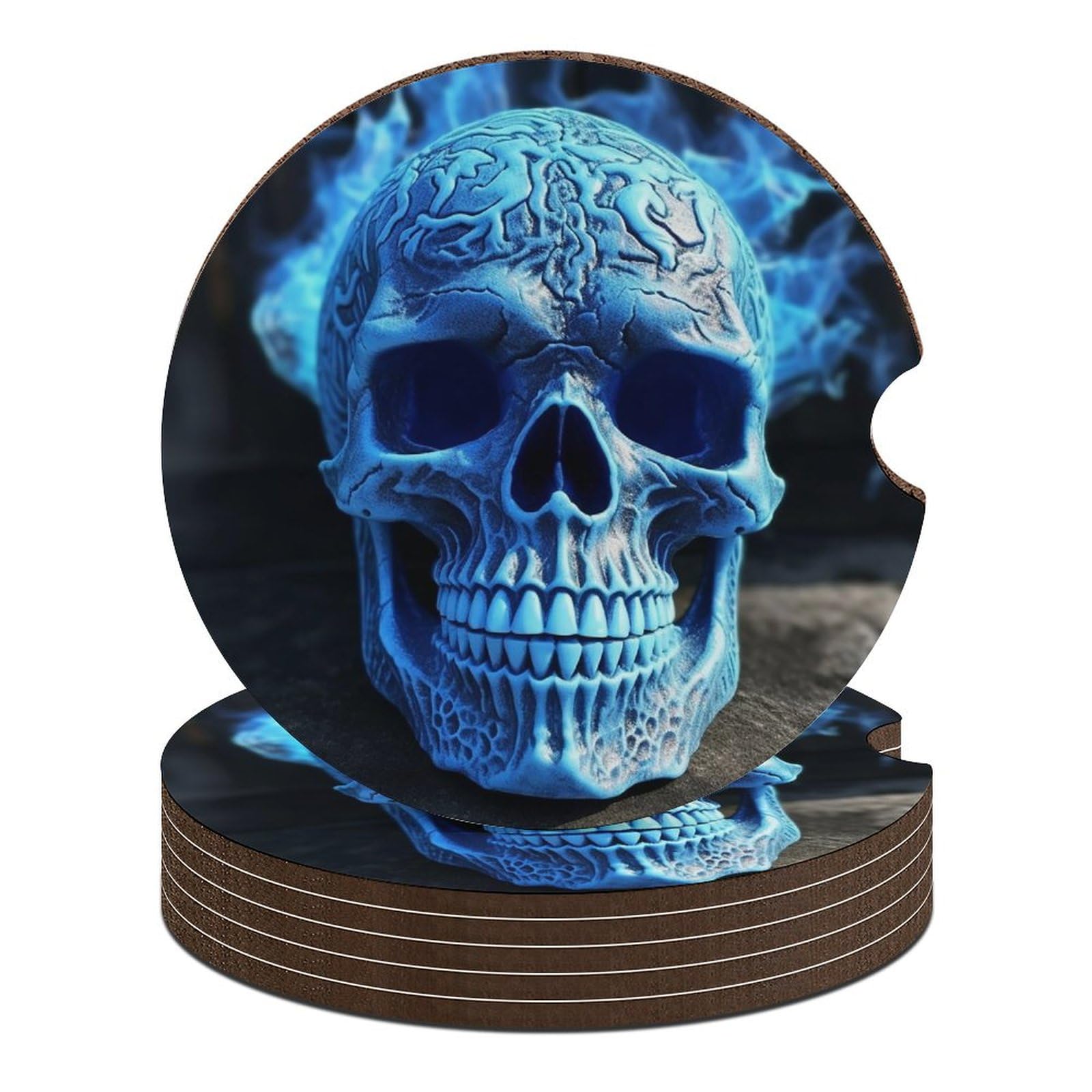 Dessous de verre voiture antidérapants 6,6 cm bleu motif crâne étanche