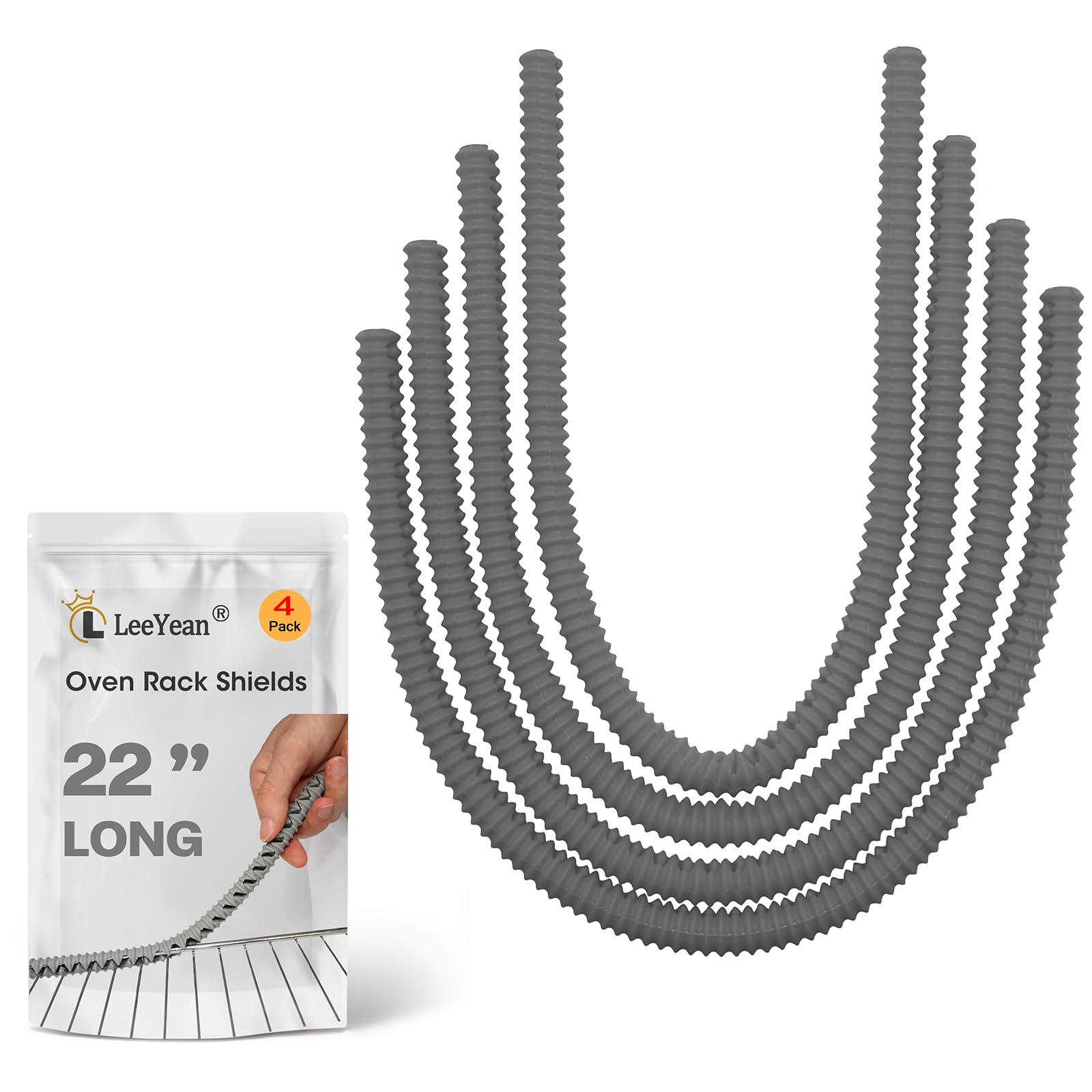 Protectores de rejilla para horno LeeYean (paquete de 4), de silicona resistente al calor, de 35 cm de largo, para proteger el borde de la rejilla del horno contra quemaduras y cicatrices.