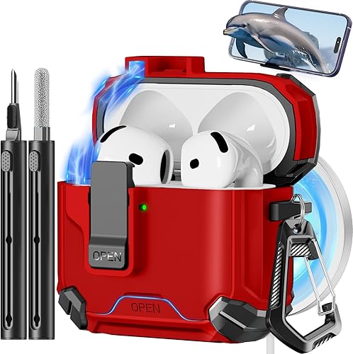 Miniatura 37 de Compatible con AirPods de 4ª generación, Funda Magnética con Bloqueo Automático, Soporte para Teléfono y Kit de Limpieza, Compatible con Funda