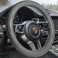 HAOKAY Capa de volante de couro genuíno cinza de para homens e mulheres, capa de volante de luxo para carros, SUVS e caminhões, universal 14,5-15 polegadas