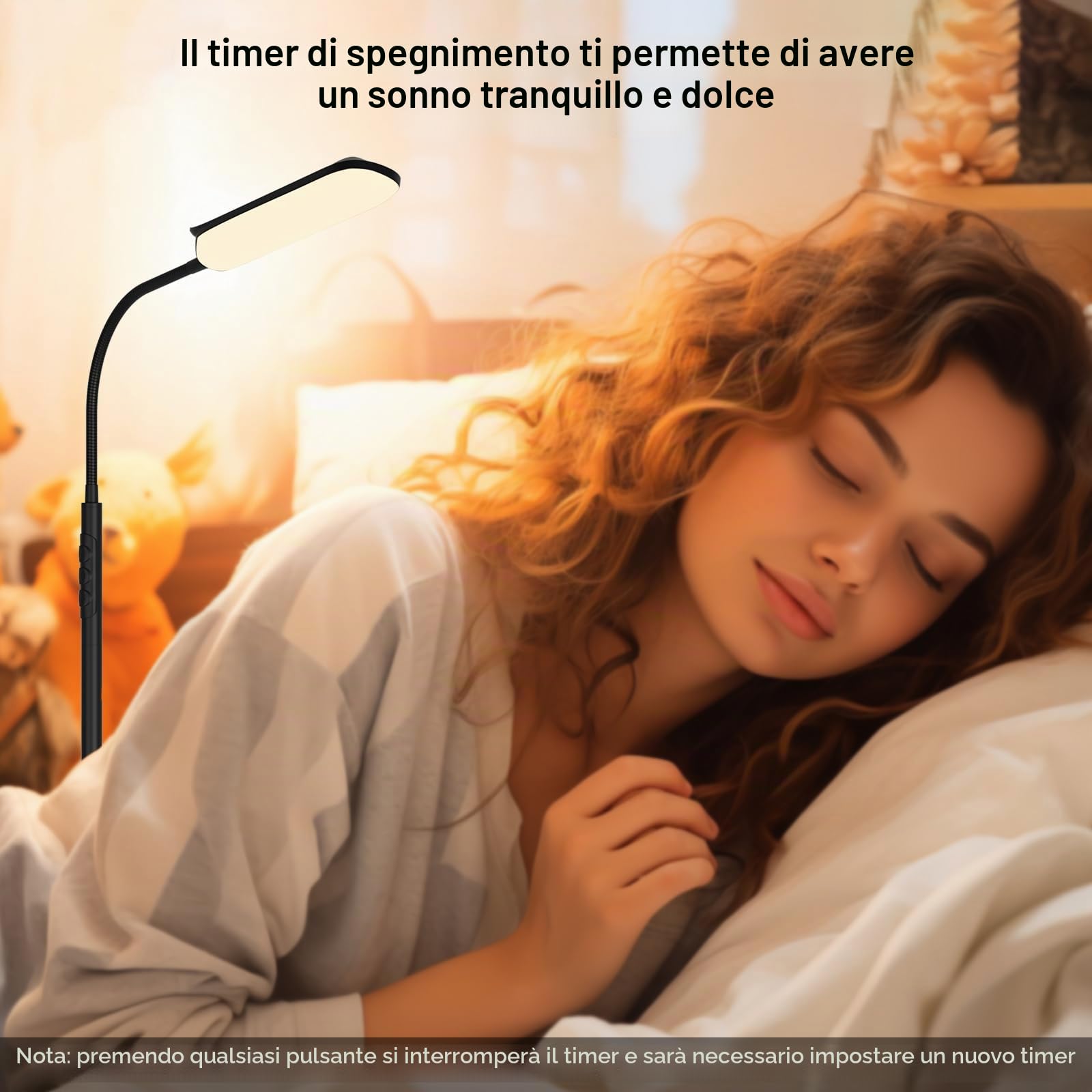 Lampada da Terra LED Dimmerabile: 18W Piantana 4 Temperature di Colore e 4 Luminosità con Telecomando - Timer 1H - Lampada da Salotto a Collo d'Oca Flessibile (Nero)