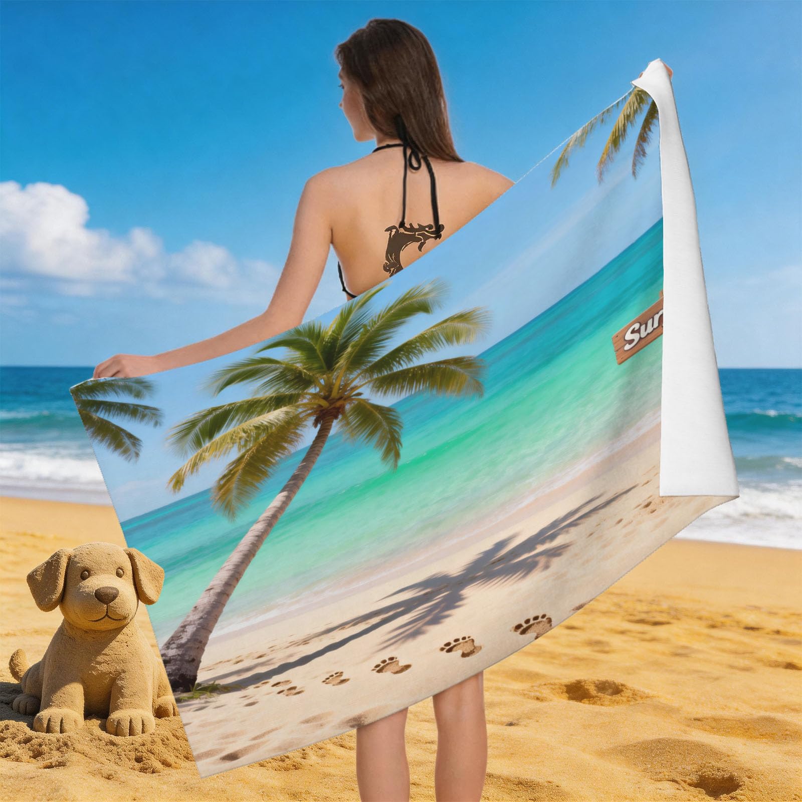 Leichong 3D Beach Scenery Beach Towel Microfiber Soft Quick Dry for Adults, Surfboard Bath Towel Lightweight Soft Absorbent for Travel Swimming Pool Sports, 75 x 150 cm