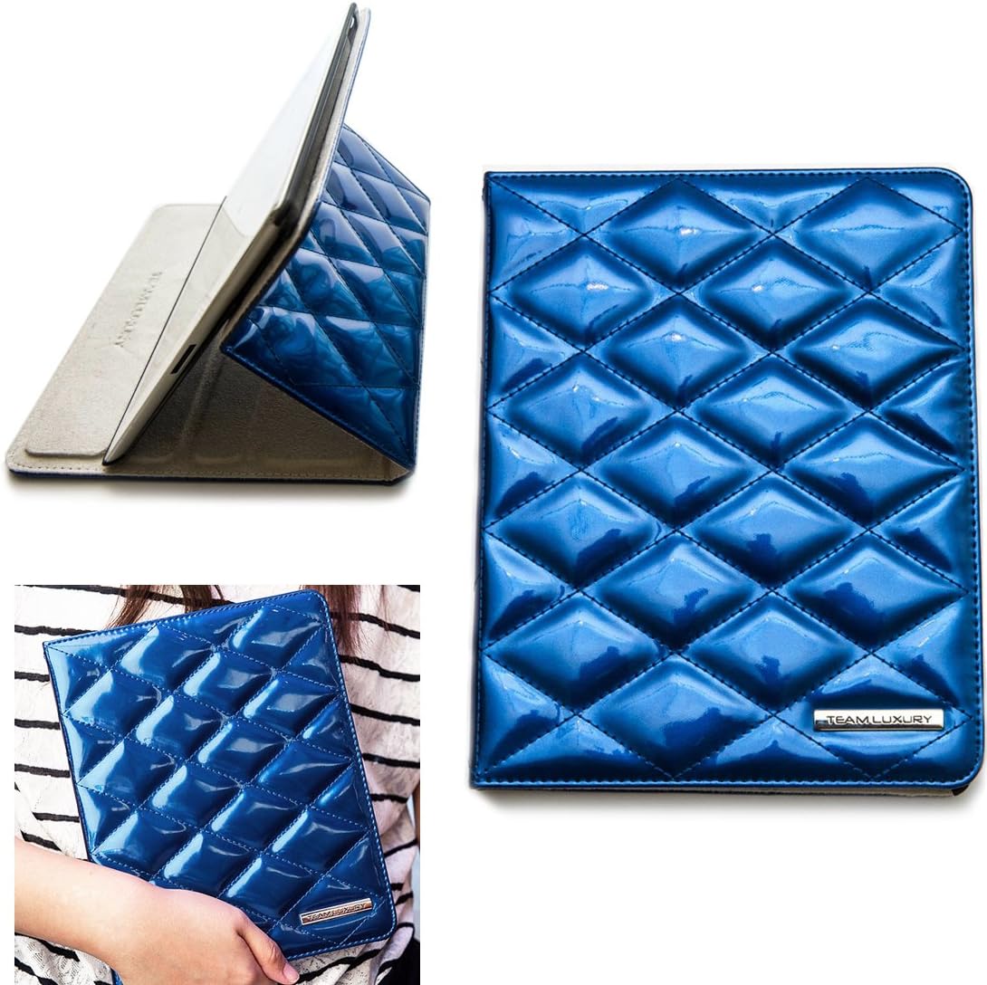 TEAM LUXURY® Feminine Series Faux Patent Leather Protective Case for iPad 2 / iPad 3 / iPad 4 / The New iPad (Built-in Magnet for Sleep/Wake Feature) (Monte Carlo Blue)