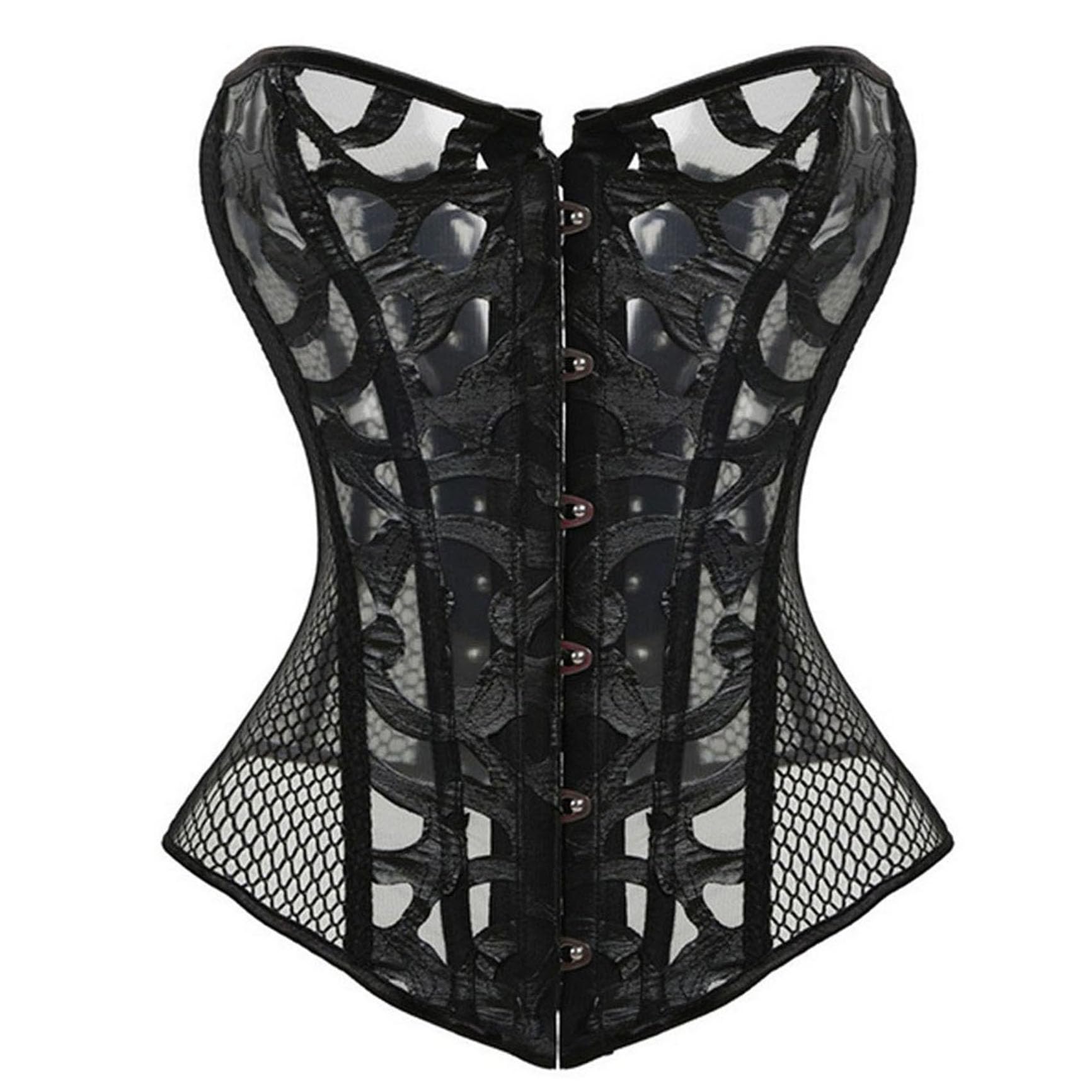 VEENDEO Women's Satin Lace up Overbust Corset Bustier Plus Size + G-String
