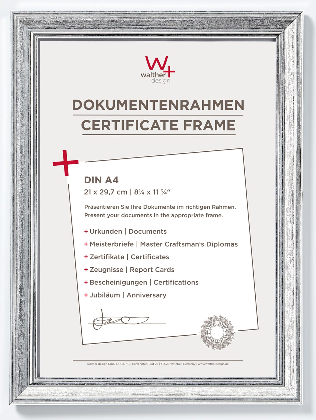 walther design JA130S Lounge Picture Frame, 8.25 x 11.75 inch (21 x 29.7 cm), Silver