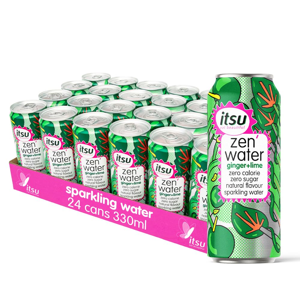 itsu Ginger + Lime Zen Water | Naturally Flavoured Sparkling Water 330ml (Pack of 24) | Zero Calories, Zero Sugar| 24 x 330ml Pack