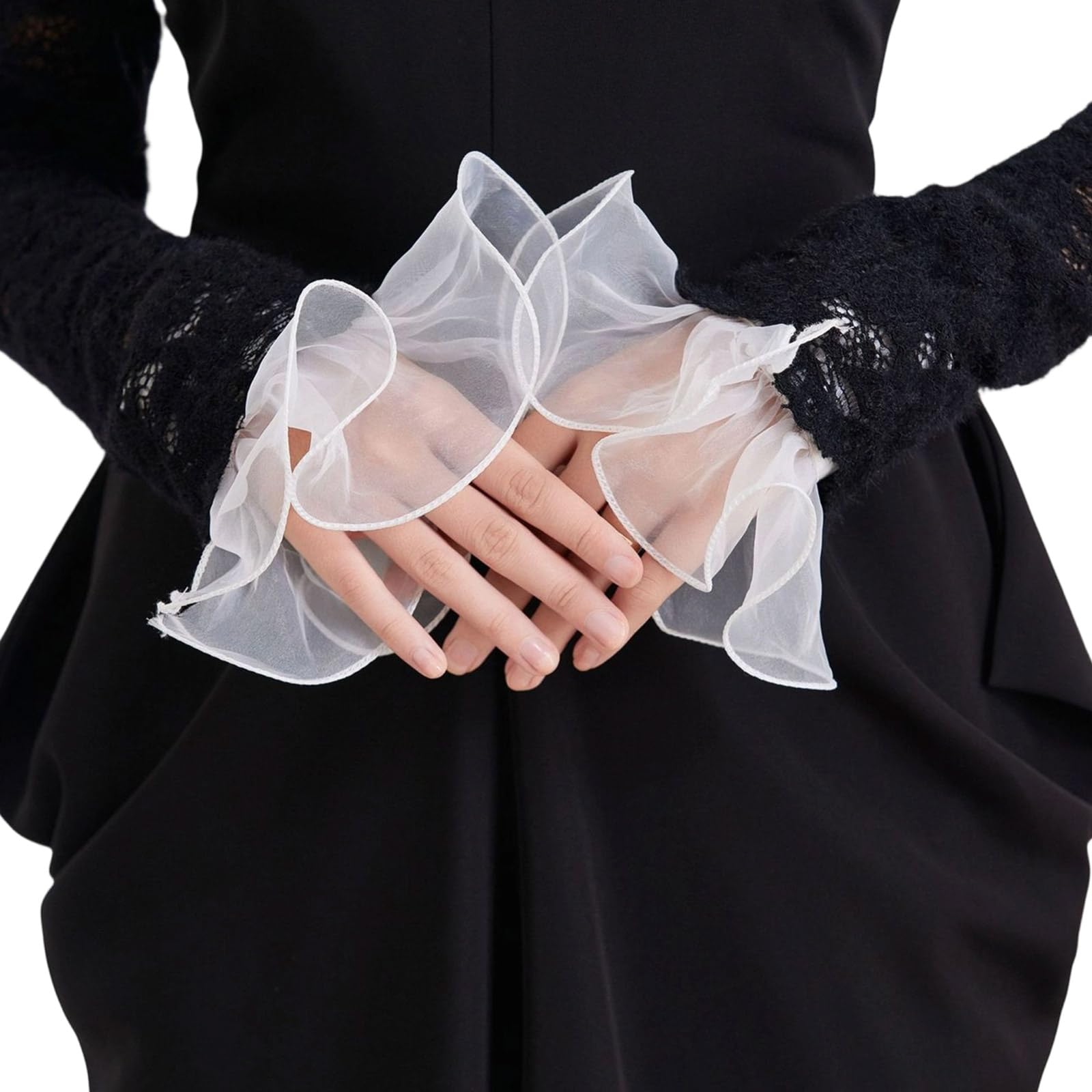 Obotsnoi Unisex White Sleeve Circumf Elegant Wrinkles Resistant Neckpiece Decorative Polyester Trim Half Shirts False Collar For Dresses Shirts Prom Event Embroidered Collar Accessory