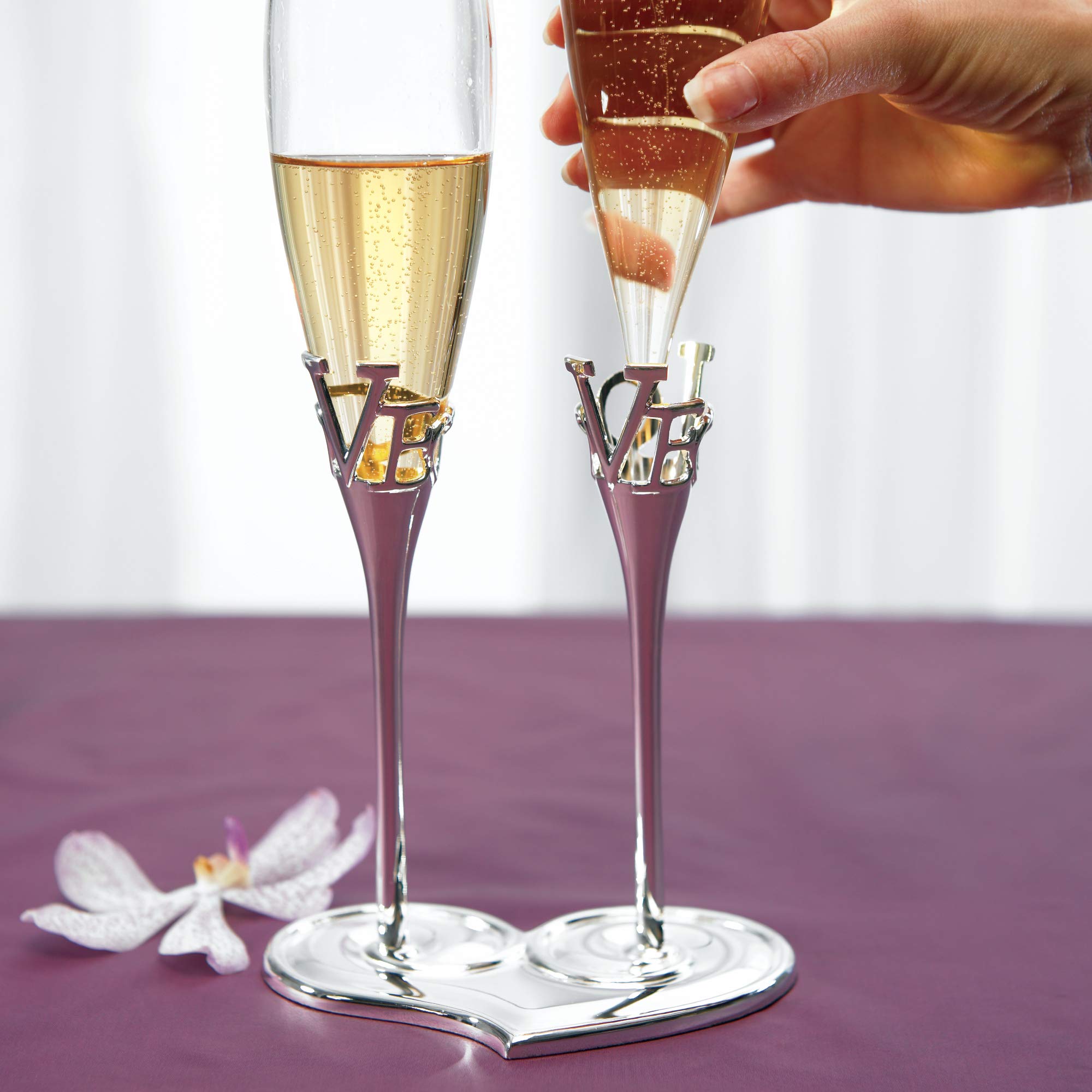 Silver Plated Love Stem Champagne Holder and Glass Flutes