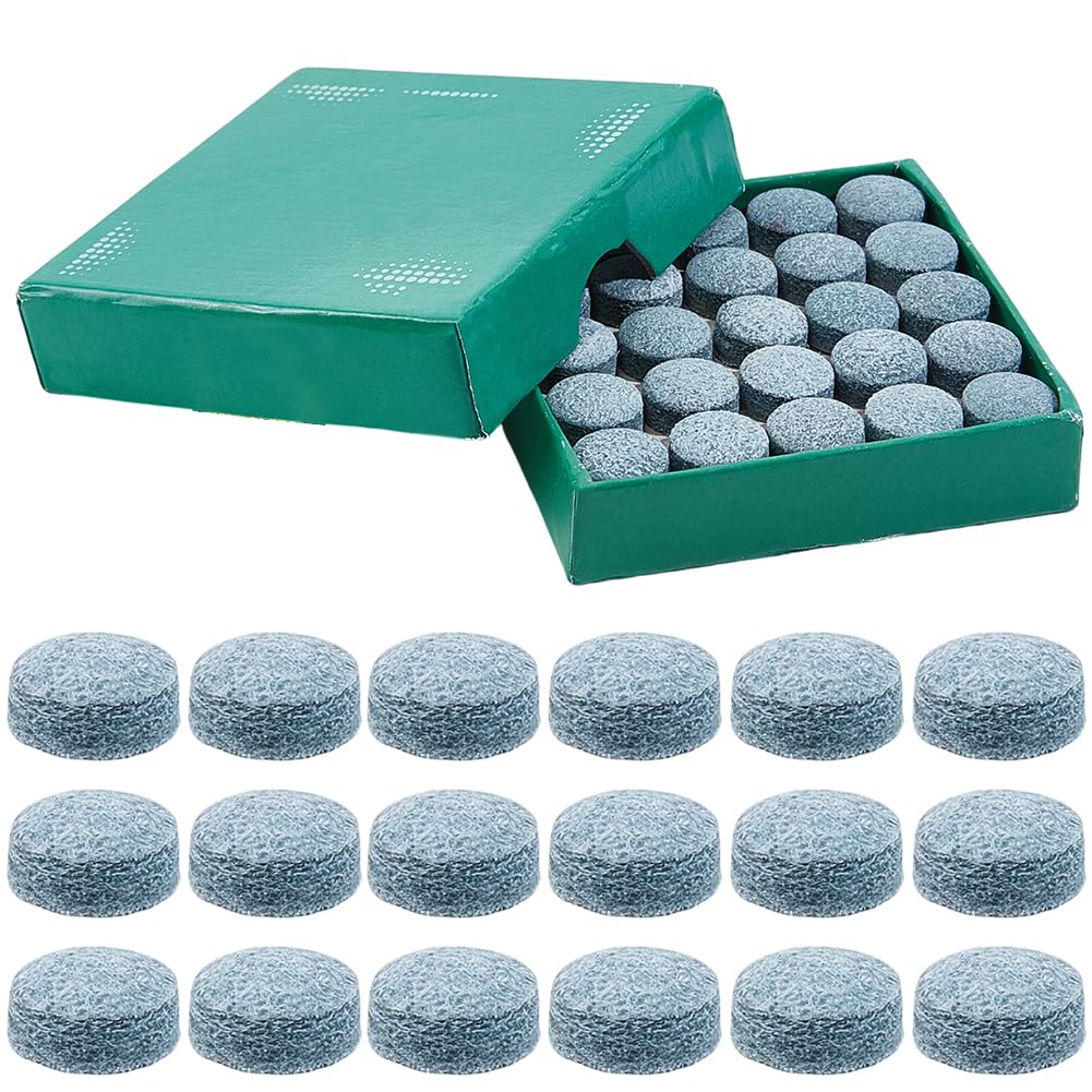 GORGECRAFT 50 pz. Punta di Ricambio per Stecca da Biliardo in Pelle PU Grigia Diametro 14mm Piatta Rotonda e Morbida per Stecche da Biliardo con Colla Kit di Riparazione per Stecche da Biliardo.