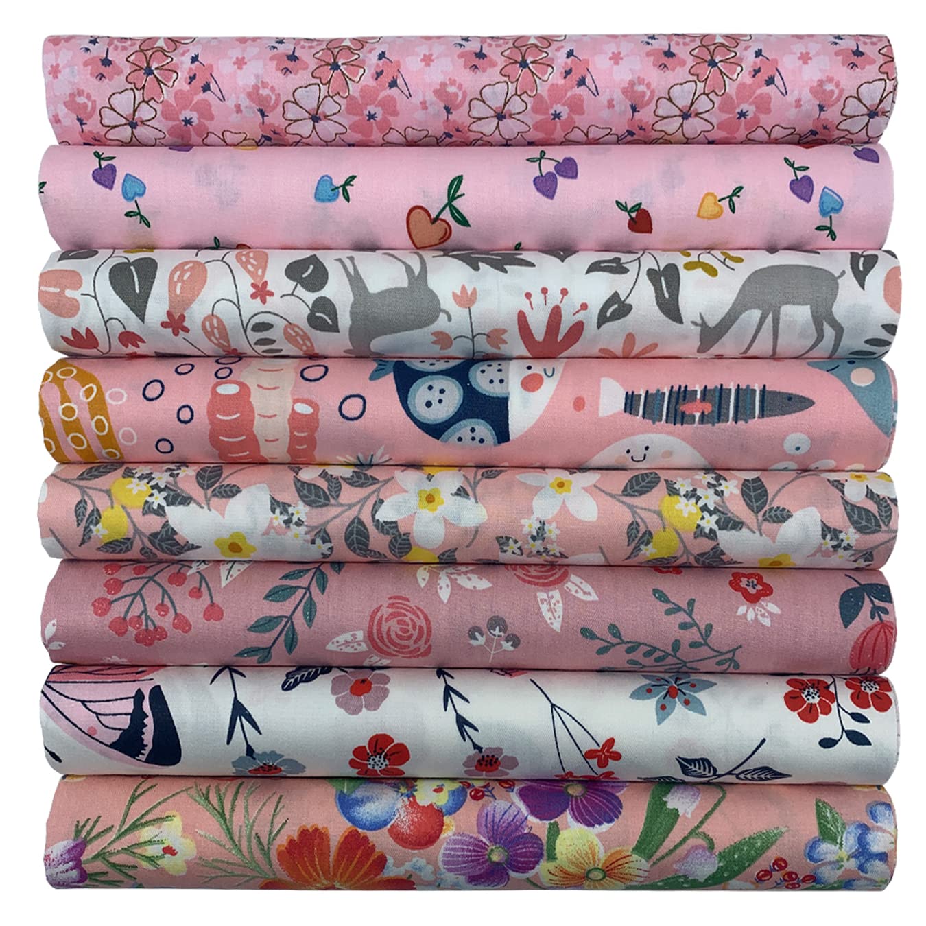 aufodara 8pcs Cotton Fabric Squares Patchwork 50 x 50cm Sewing Quilting Bundle DIY Crafting Fabric (Pink)