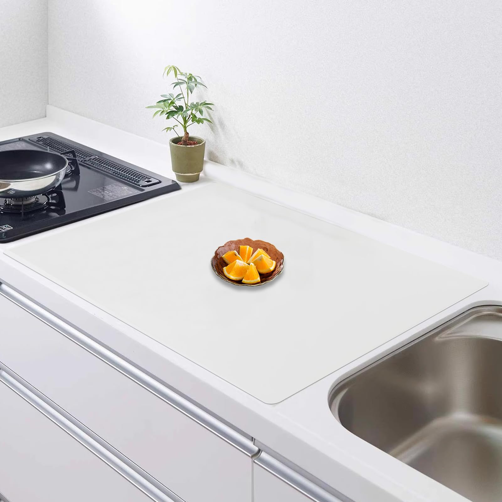 32''x24''(80cmx60cm) Silicone Mat for Kitchen Counter, Non-Slip Heat Resistant Countertop Protector, Waterproof Durable Kitchen Mat for Countertops, Islands (Semitransparent)